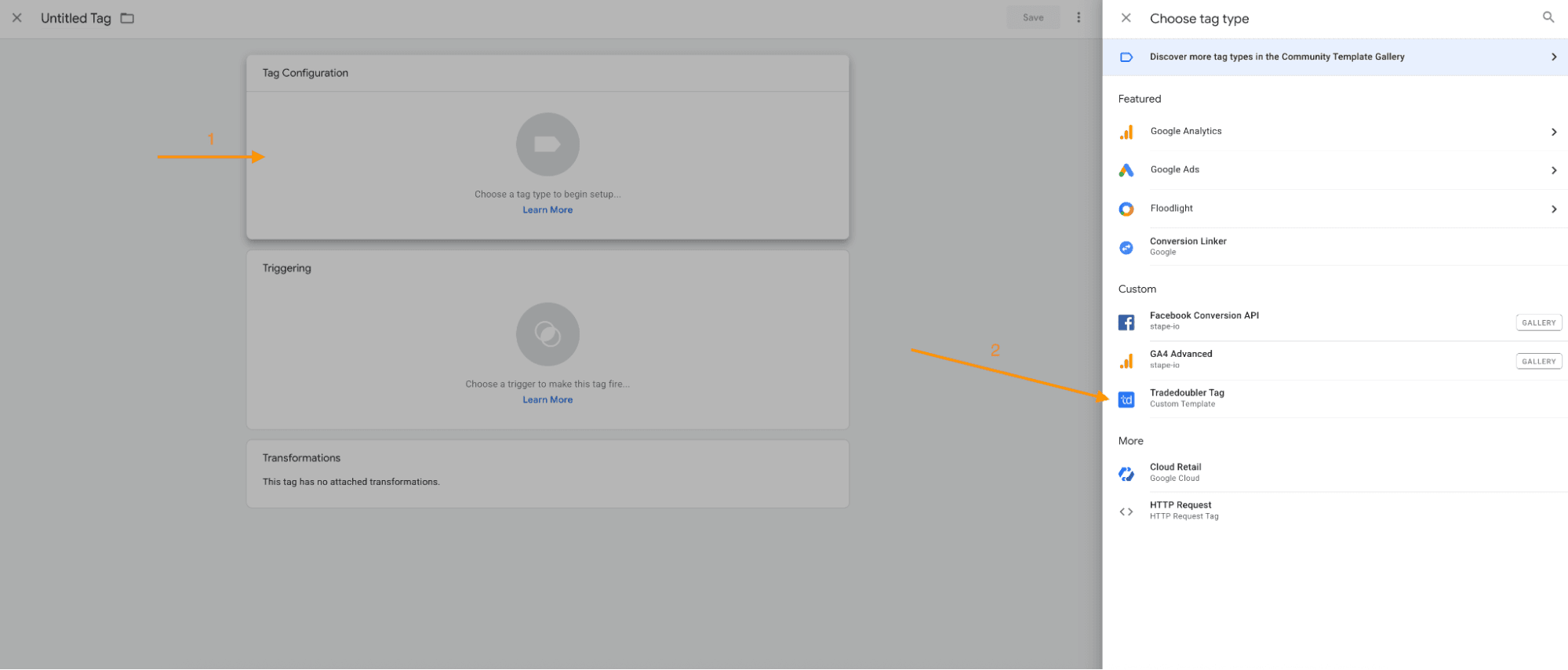 Select the Tradedoubler tag