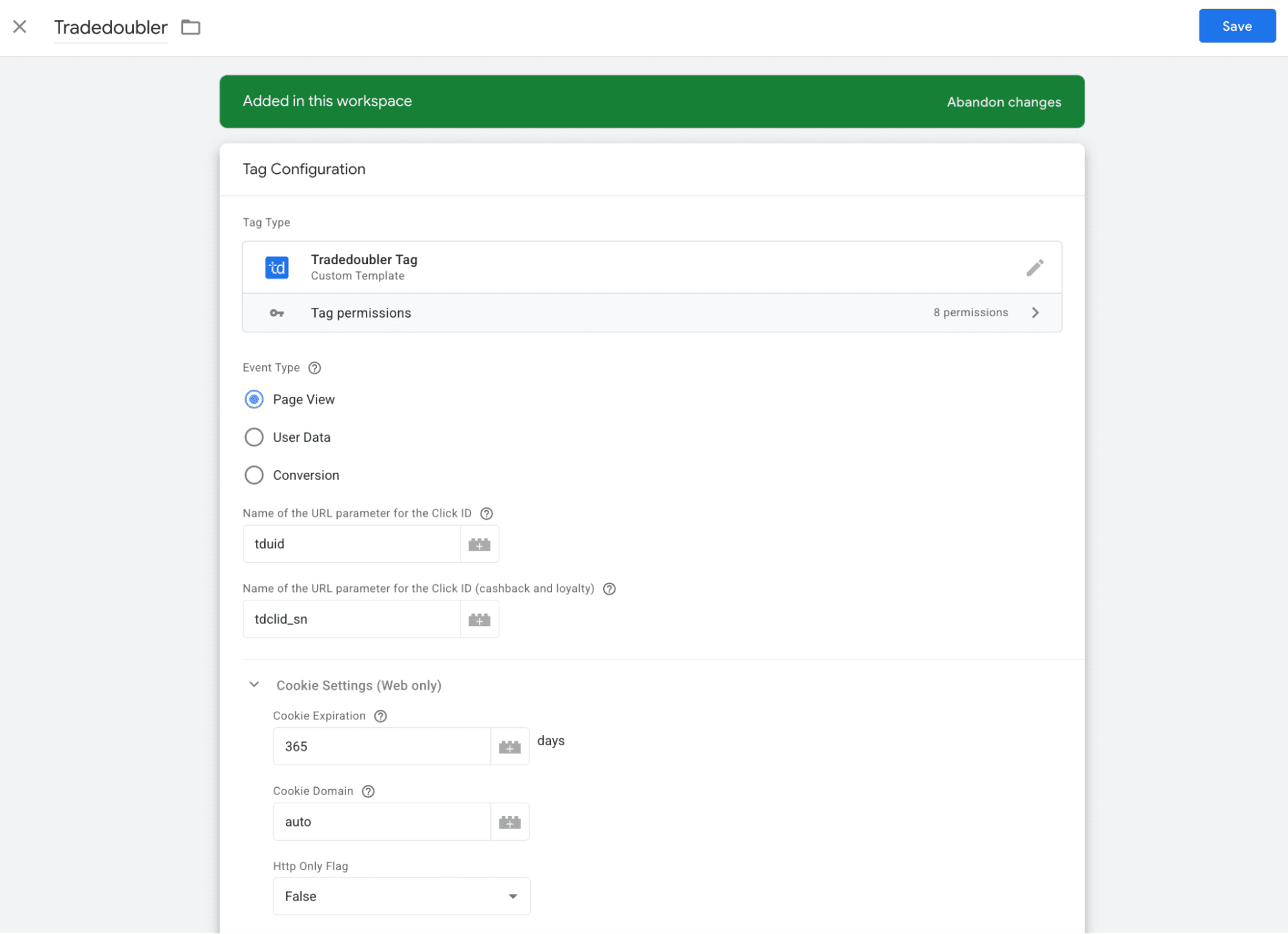 Configure the Tradedoubler tag