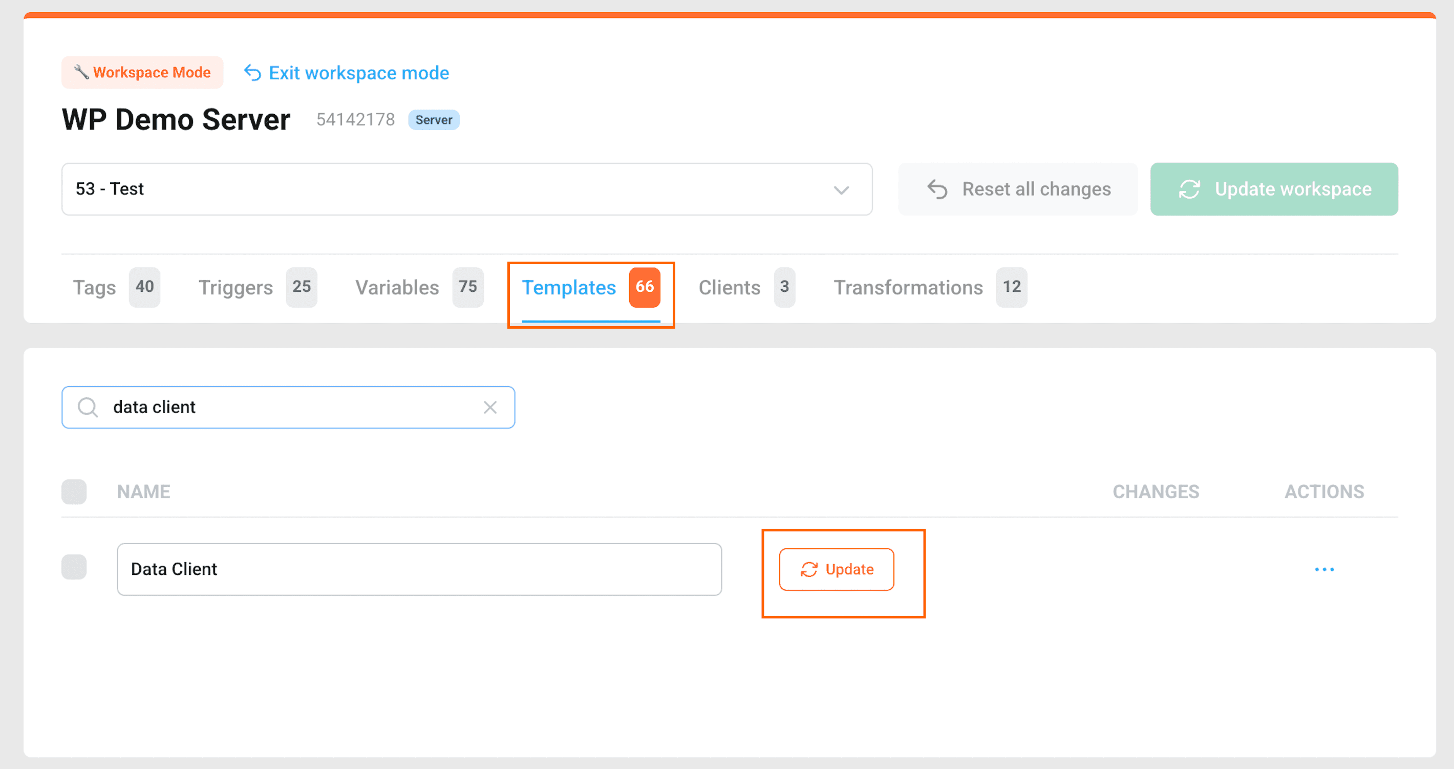 Update Client template