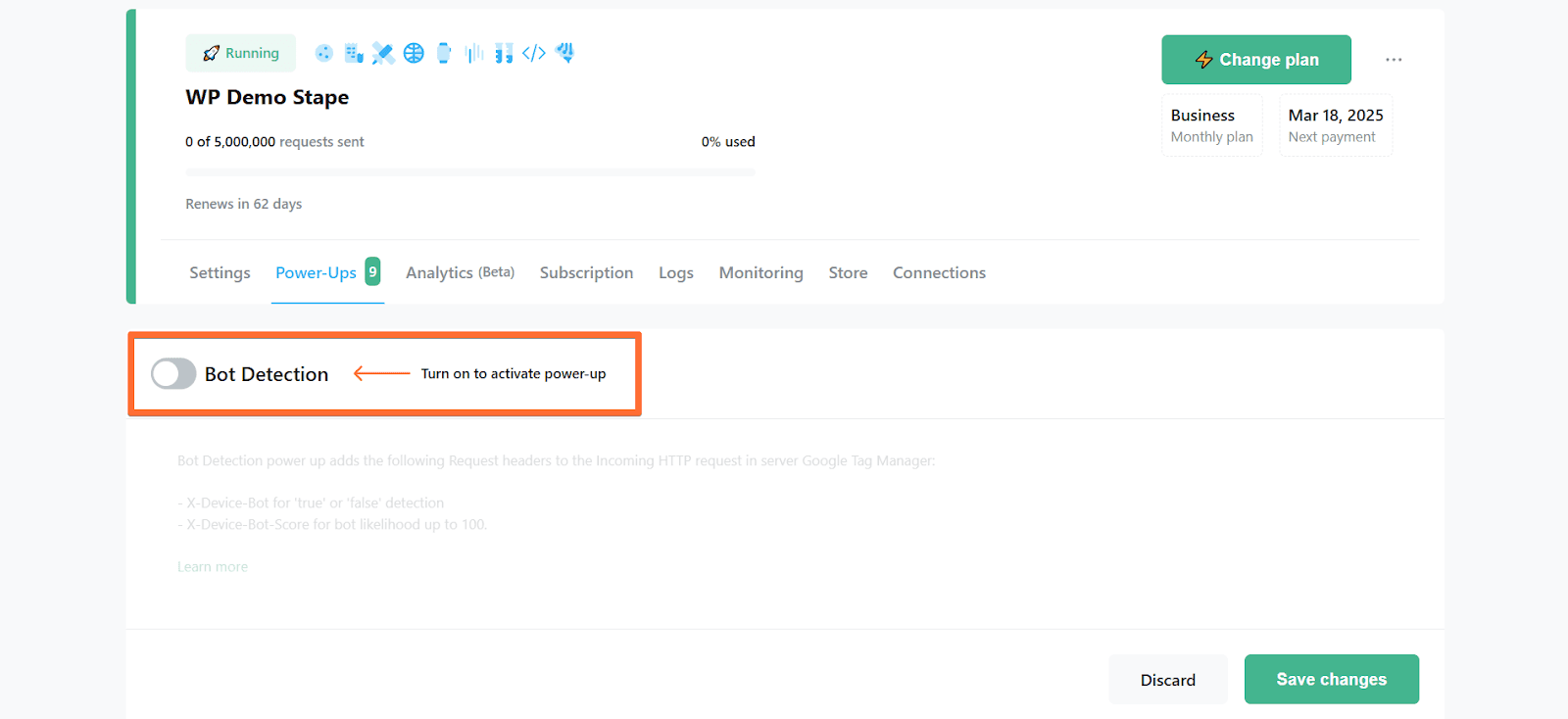 Toggle the "Bot Detection" switch