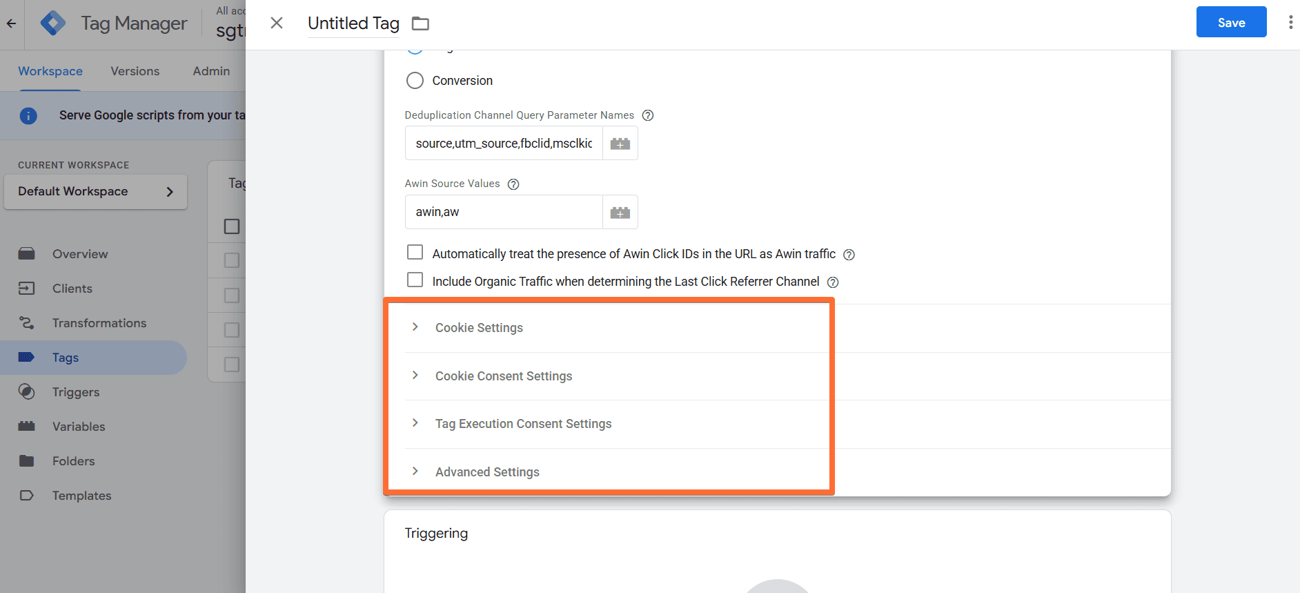 Optional settings for the Page View event type