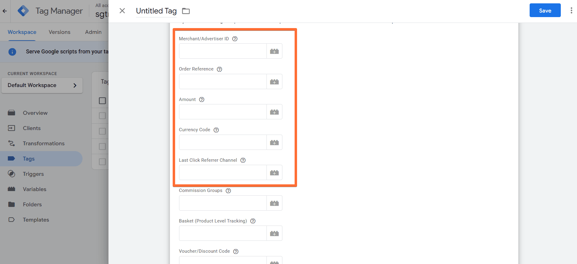 Required settings for the Conversion event type