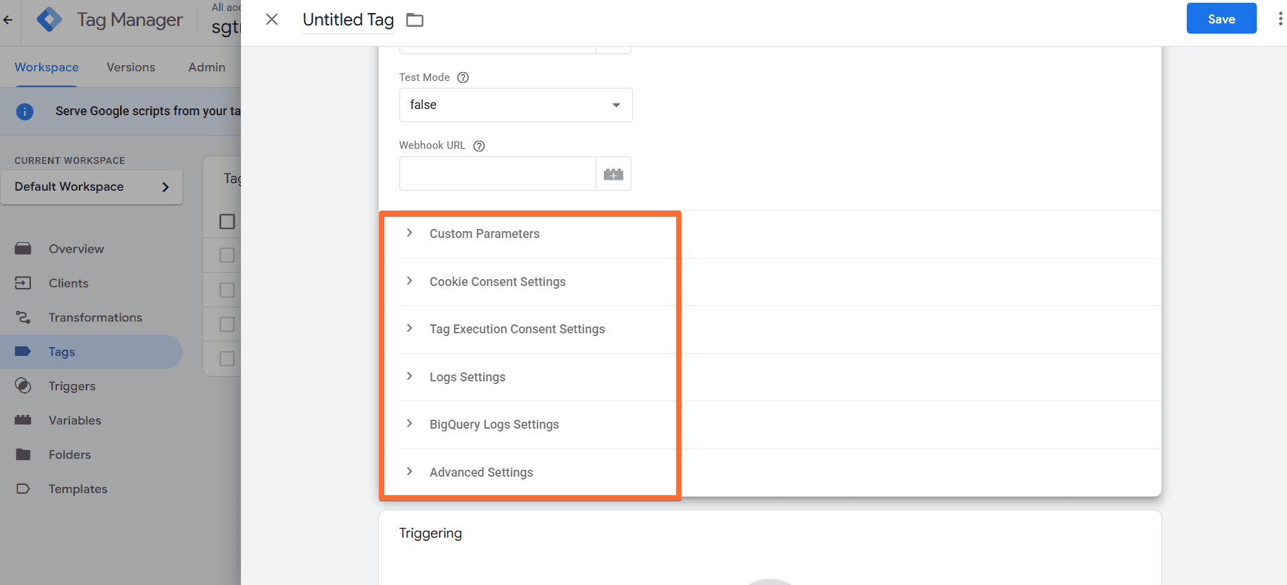 Other optional settings for the Conversion event type