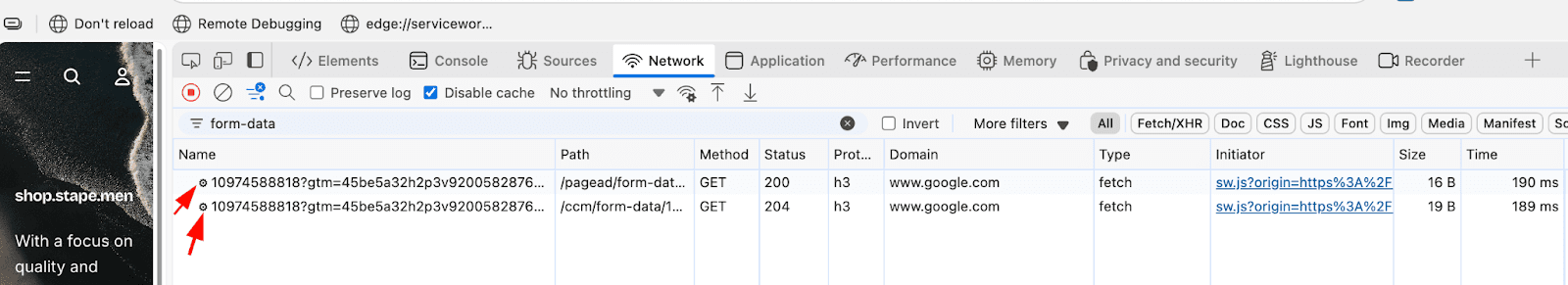 Gear icons&nbsp;in DevTools Network tab