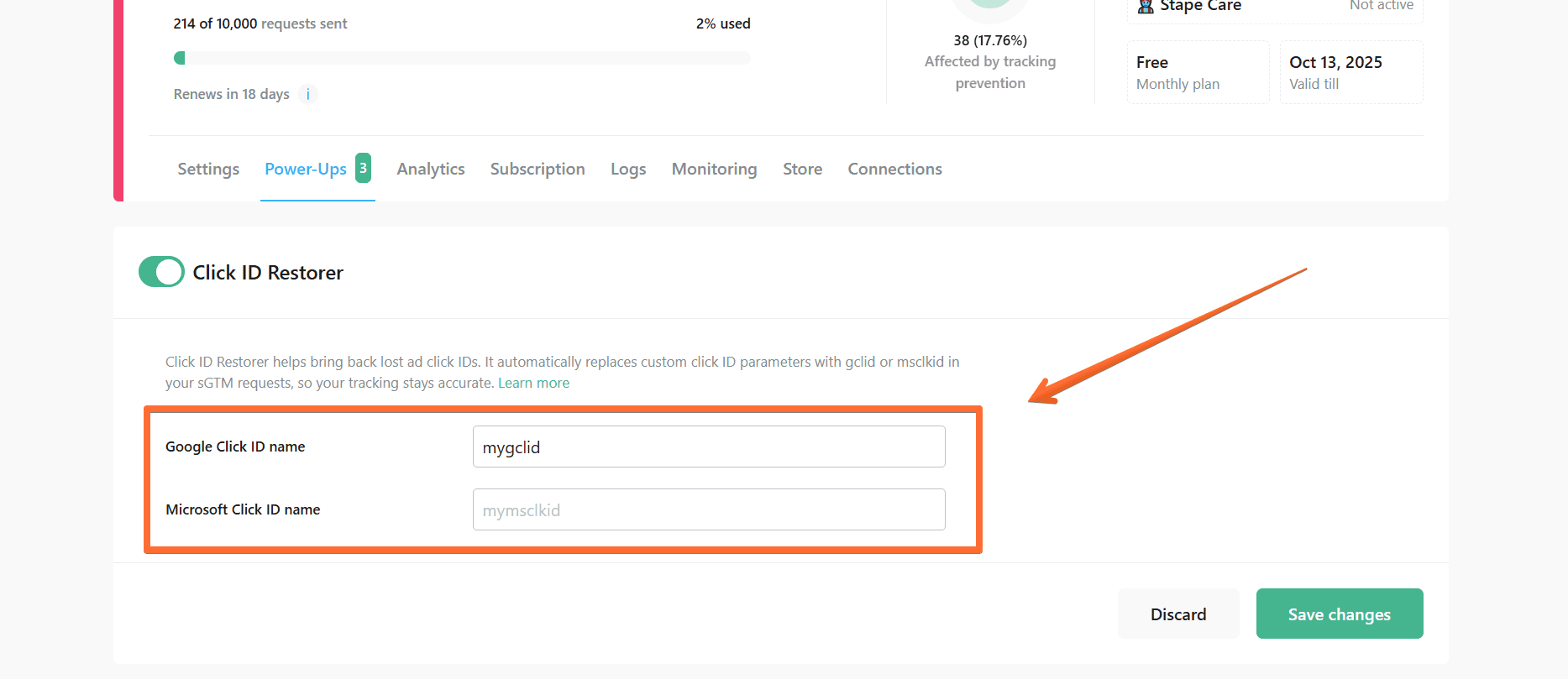 Enter your custom click ID&nbsp;