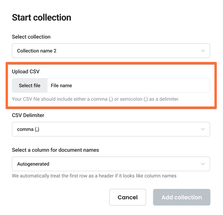 Upload CSV file to Stape Store