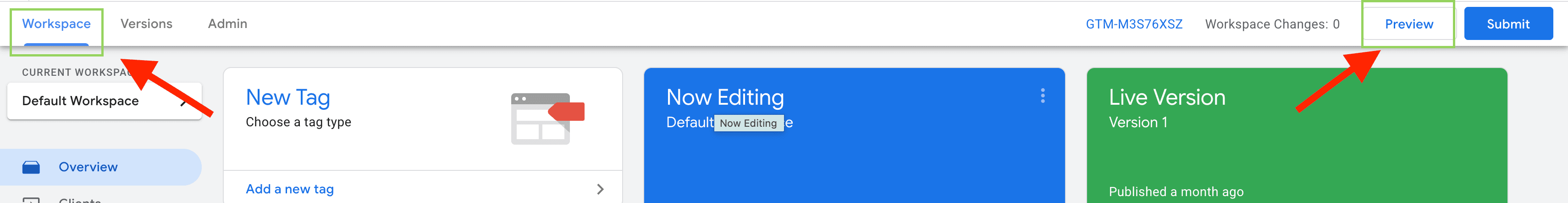 Preview button in the Workspace view