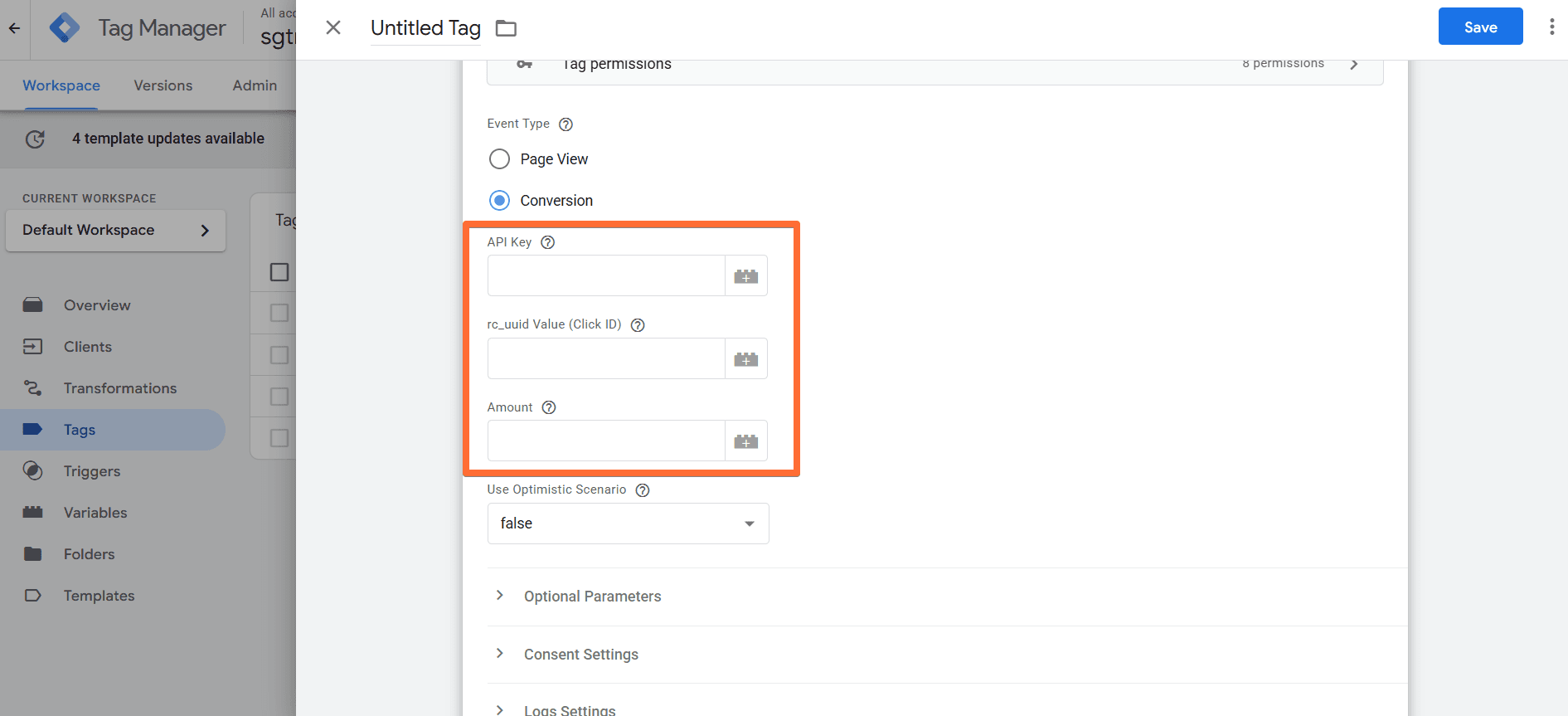 Configurations for Conversion events