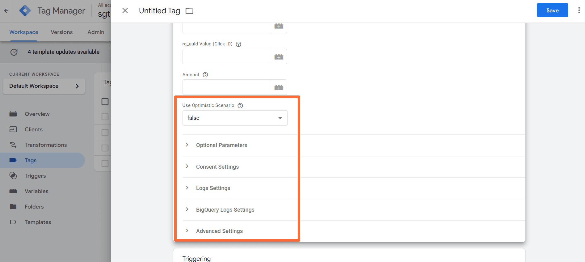 Optional Conversion event settings