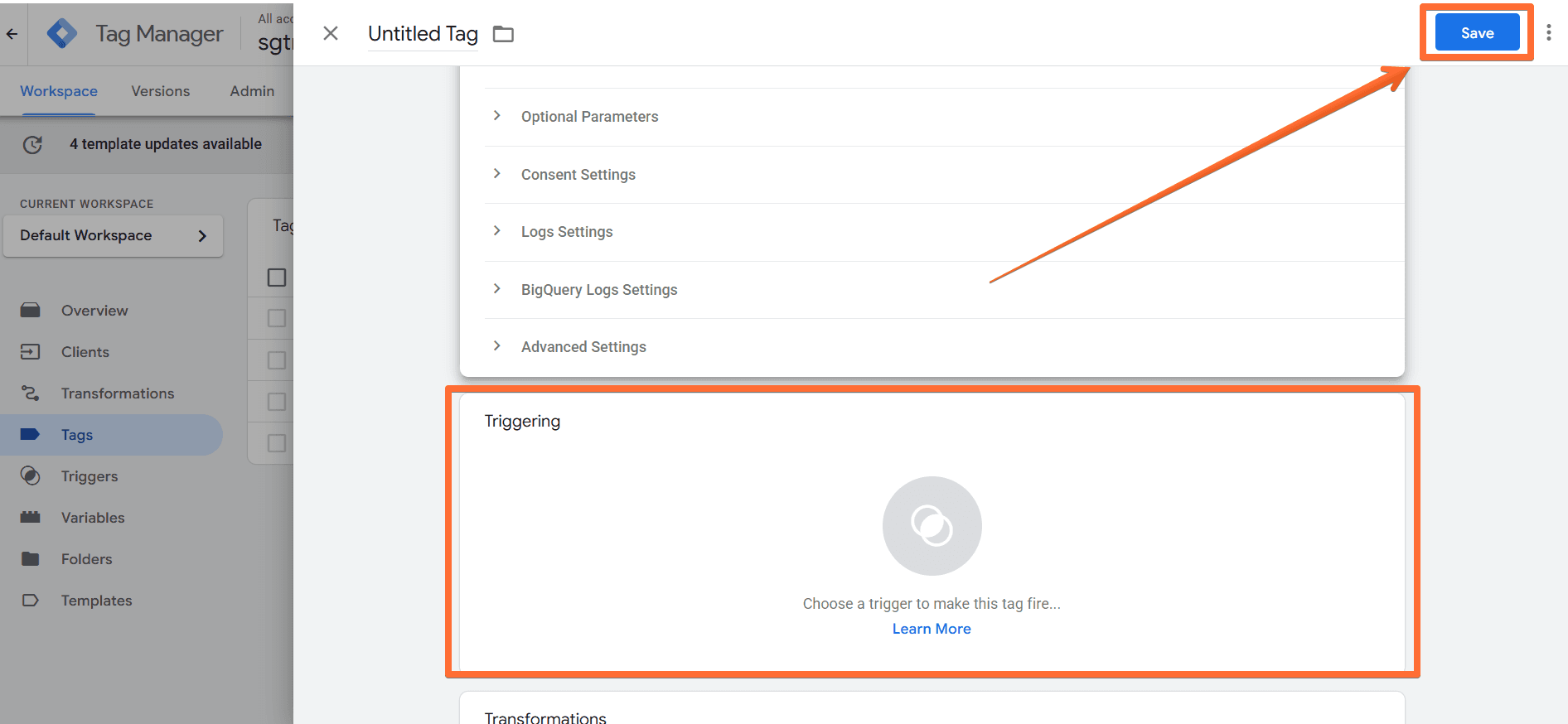 Finalizing the tag's settings