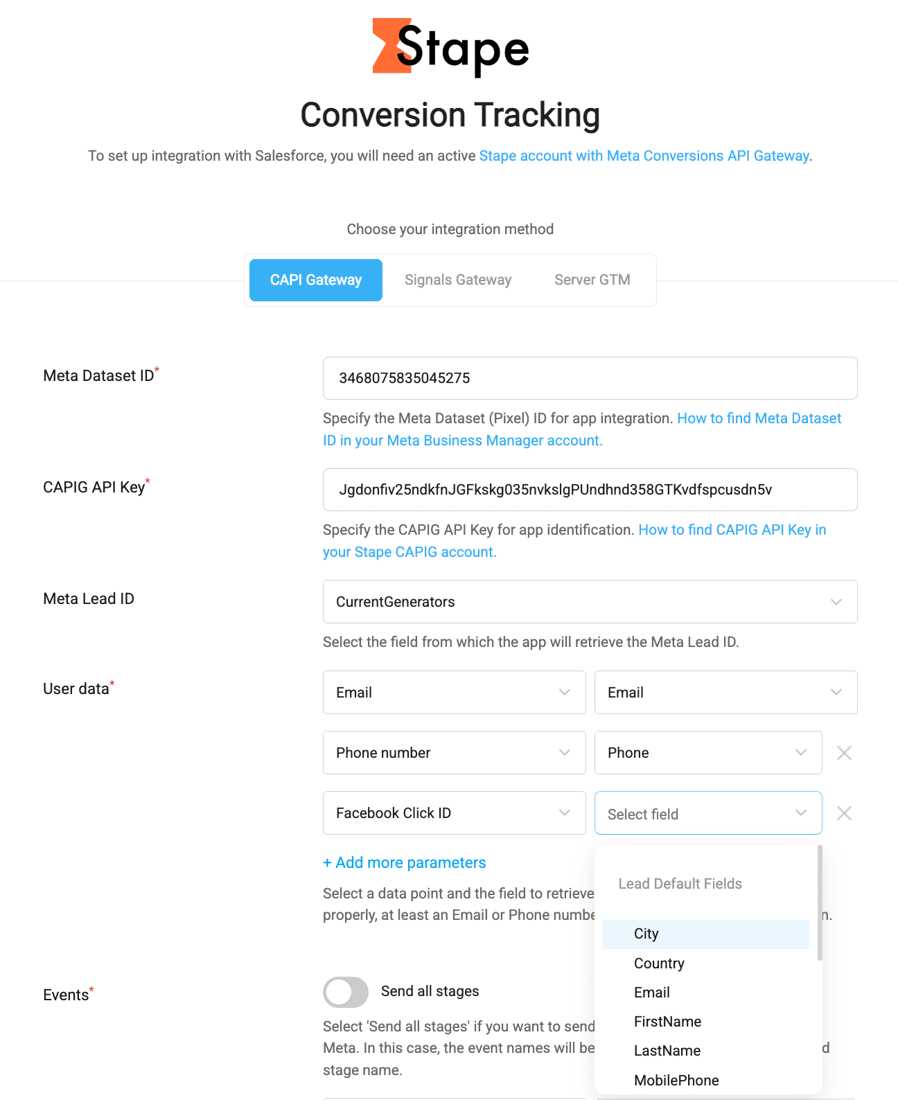 Fields configuration