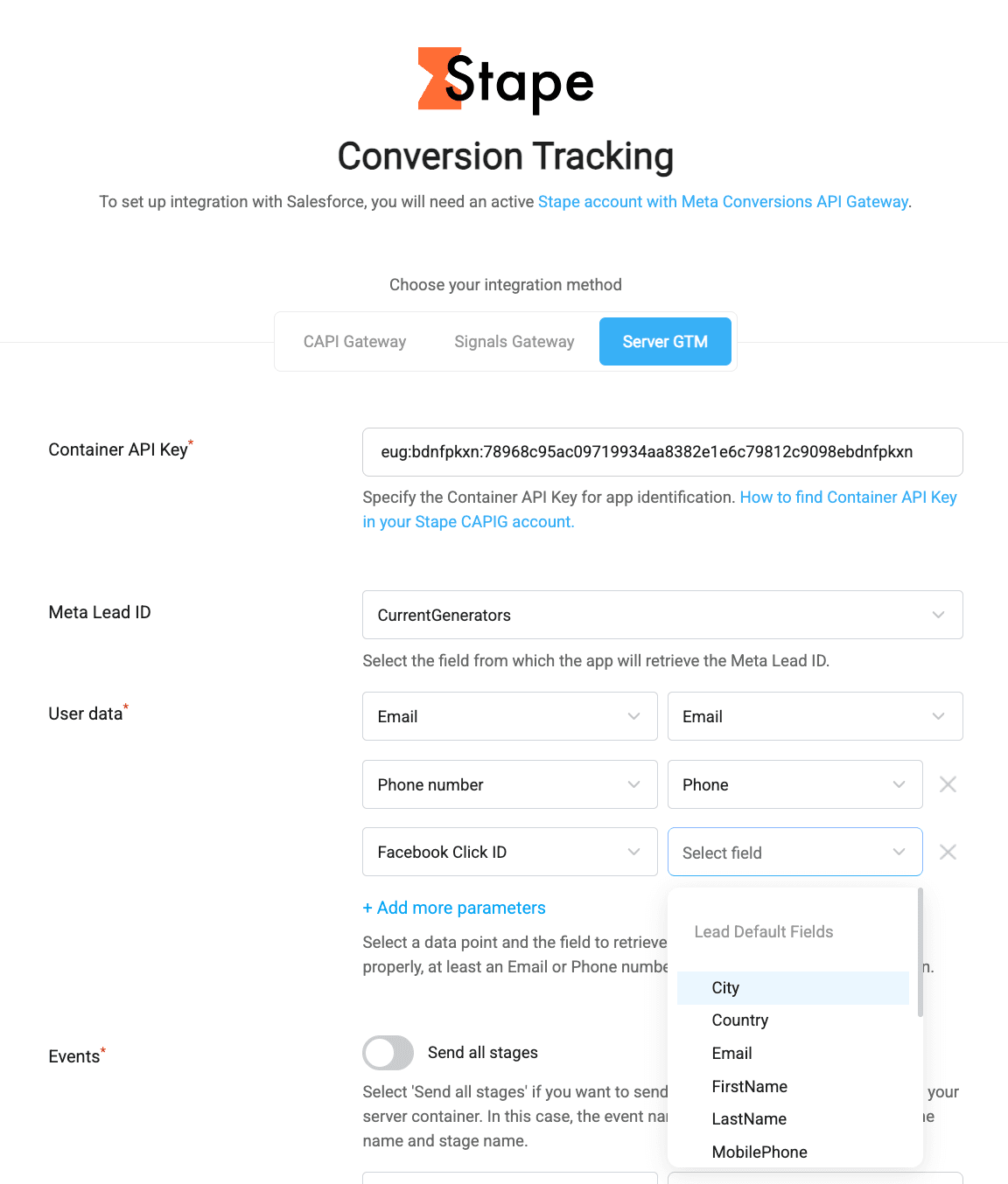 Fields configuration in server GTM