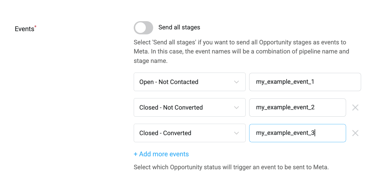 Events configuration