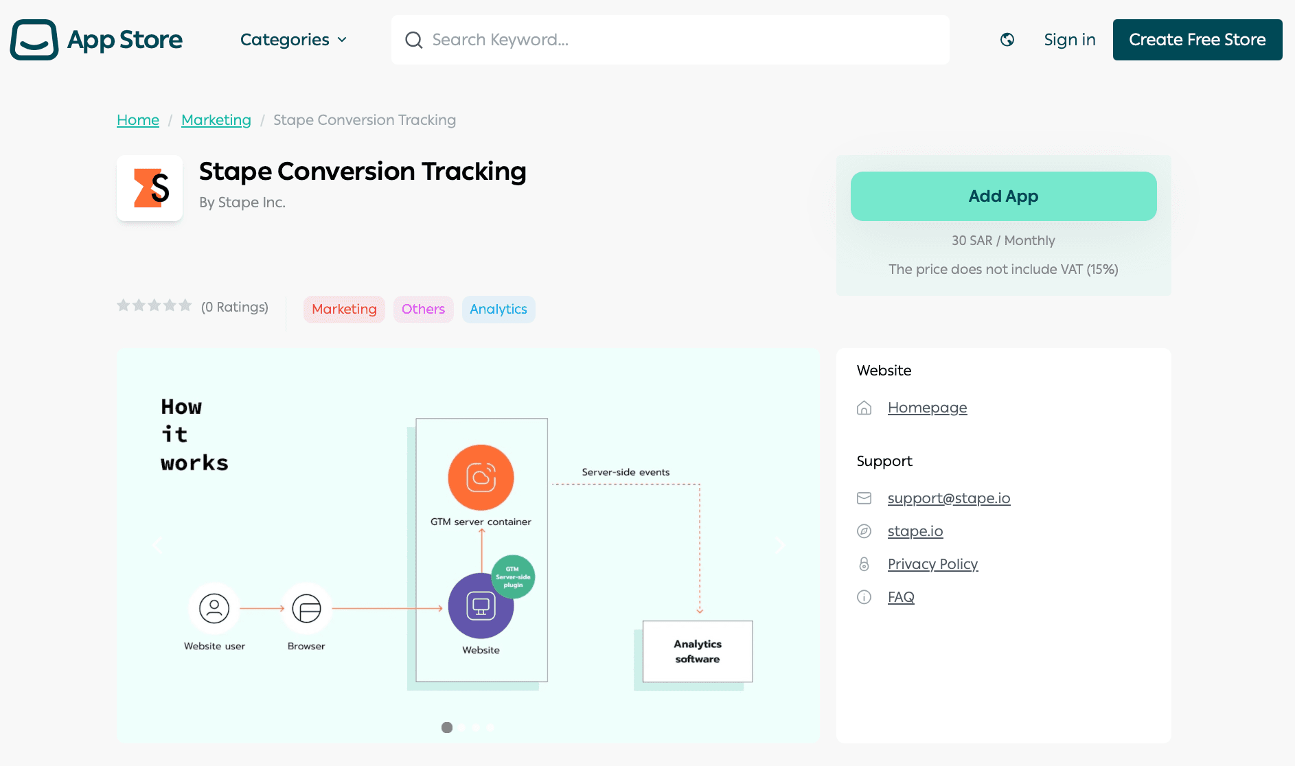 Stape Conversion Tracking app in Salla marketplace