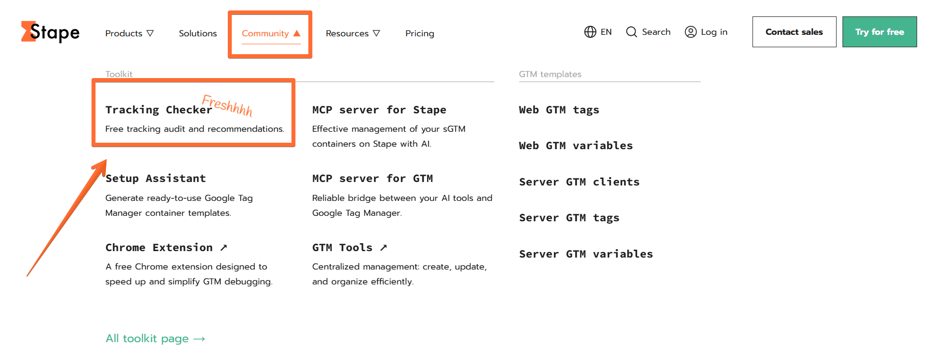 Tracking Checker in Stape's menu