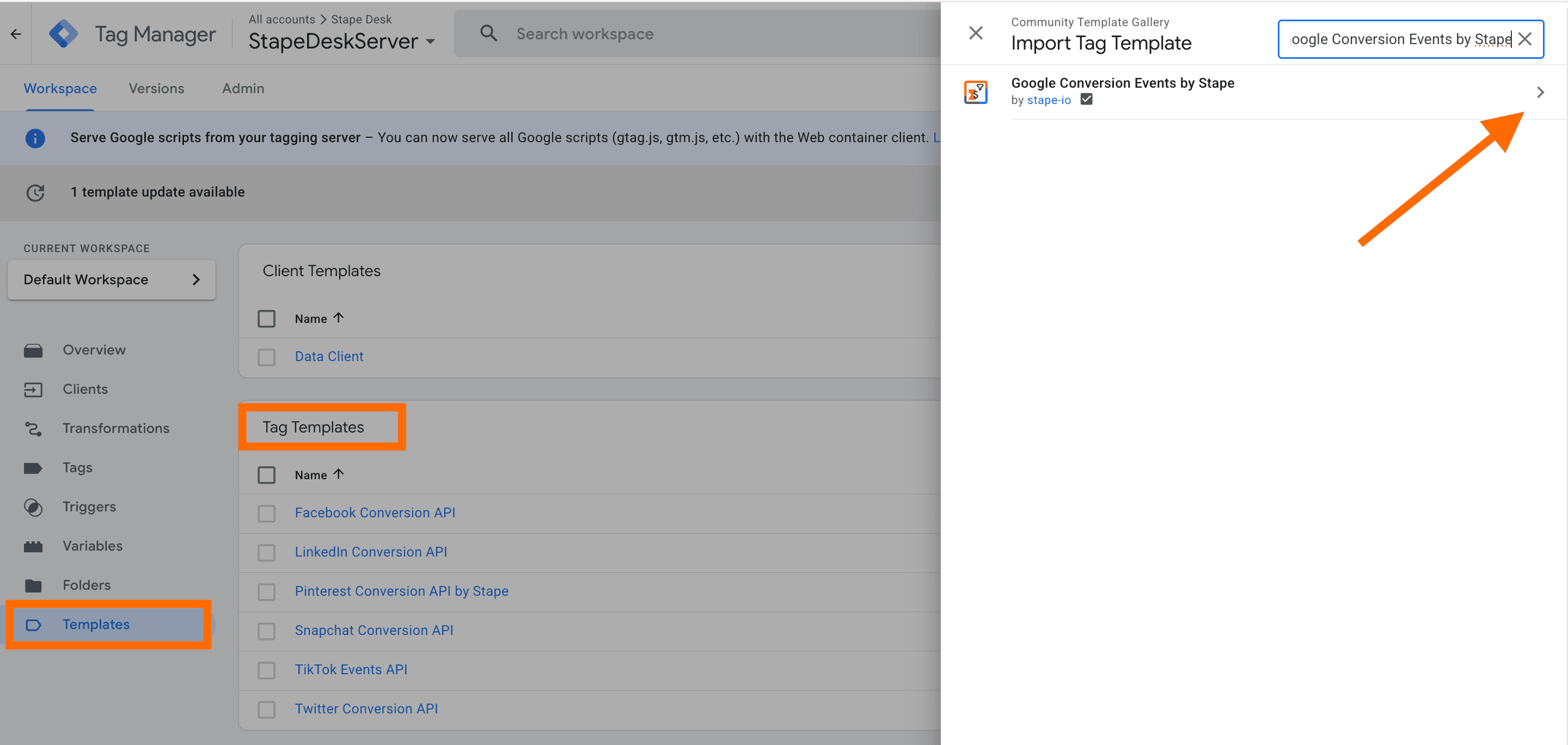 Add Google Conversion Events by Stape to sGTM gallery