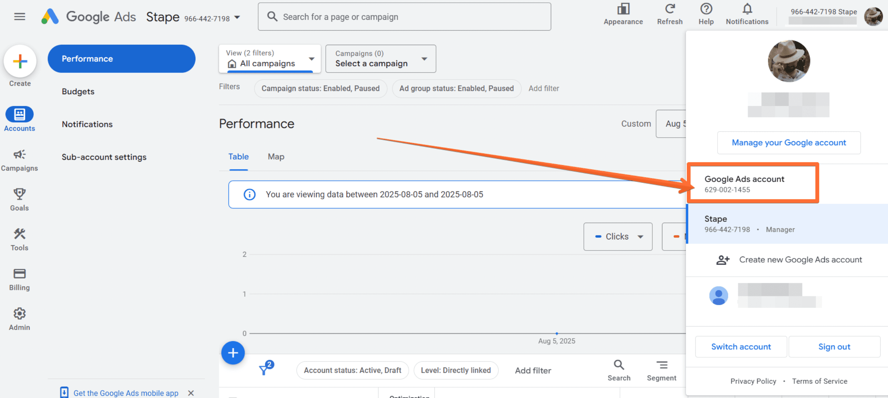 Operating customer ID in Google Ads