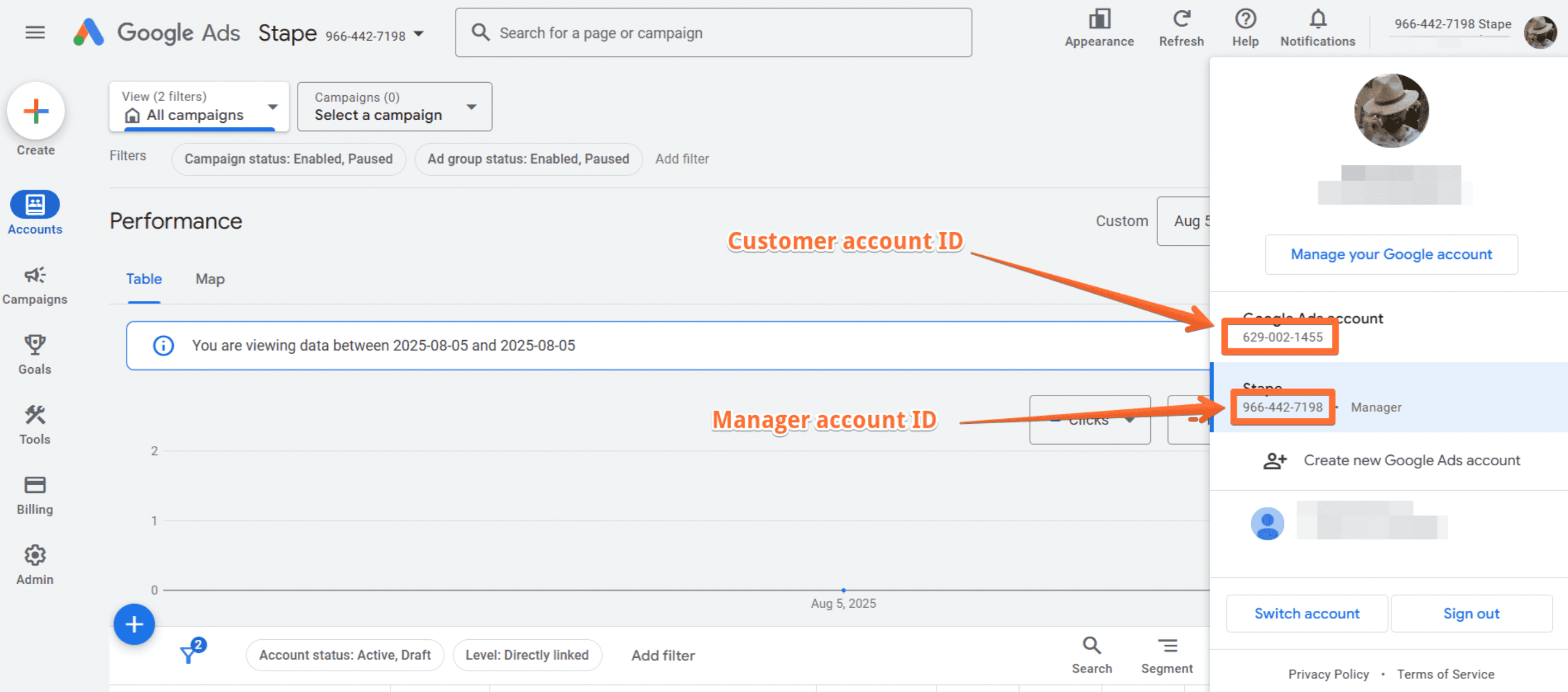 Customer and Manager account ID