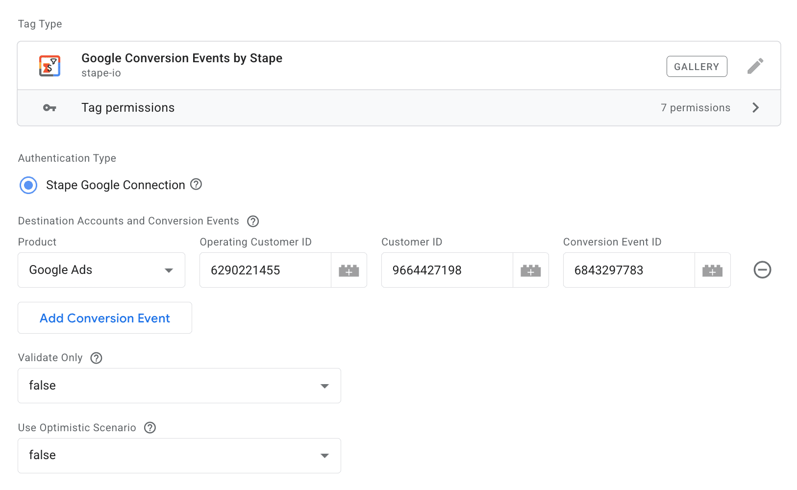 Tag configuration example