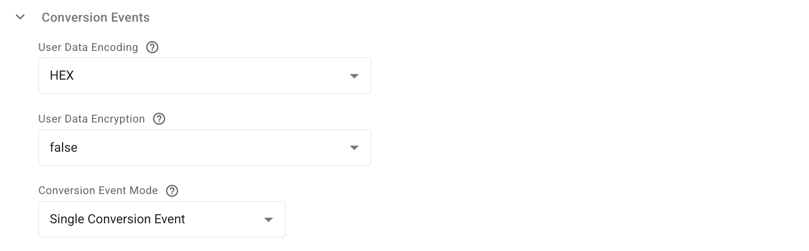 Conversion Events settings