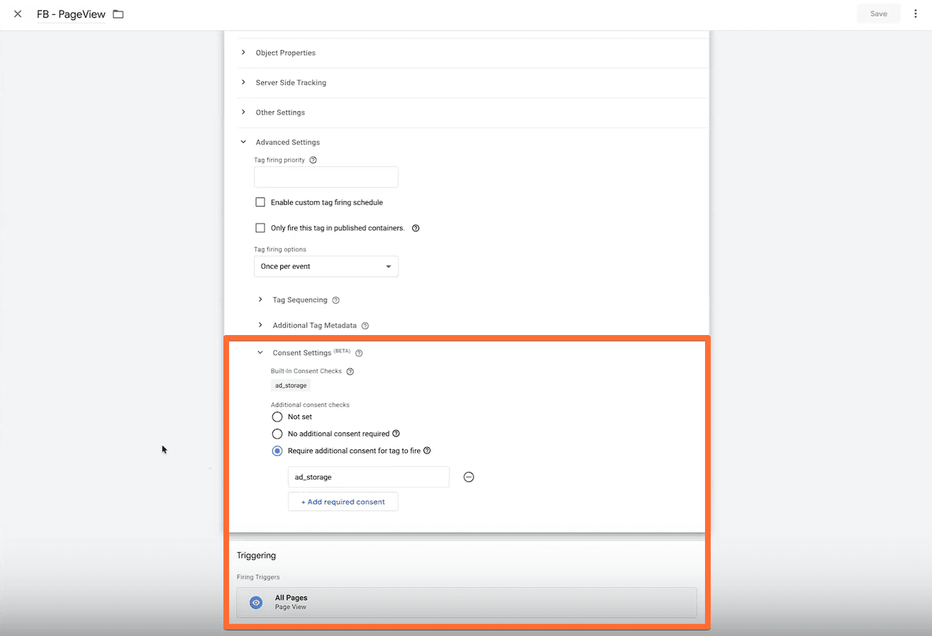 Consent setting with All pages trigger