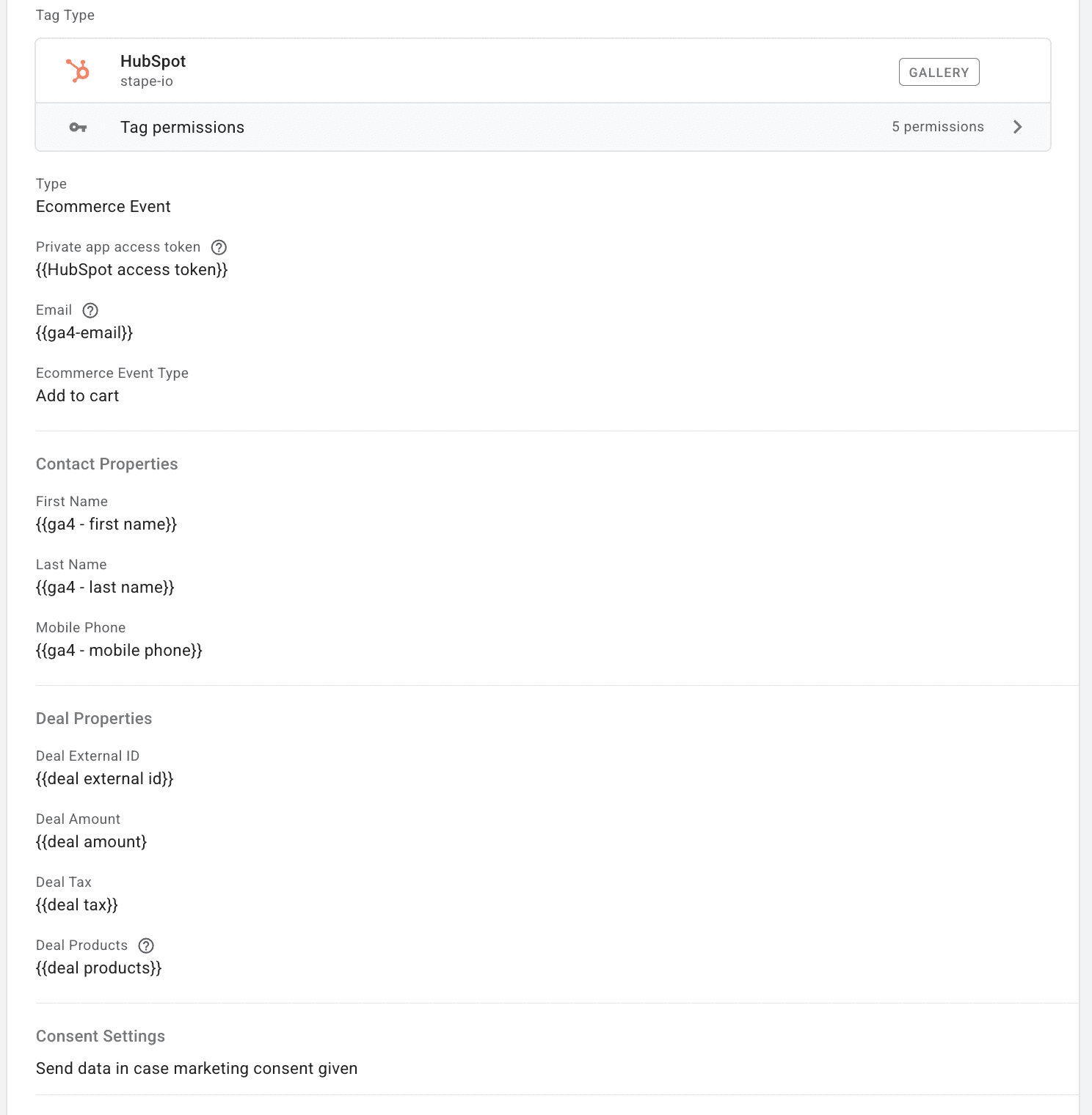 Ecommerce event configuration