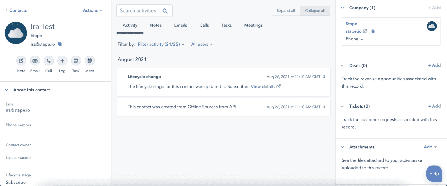 HubSpot tag activity