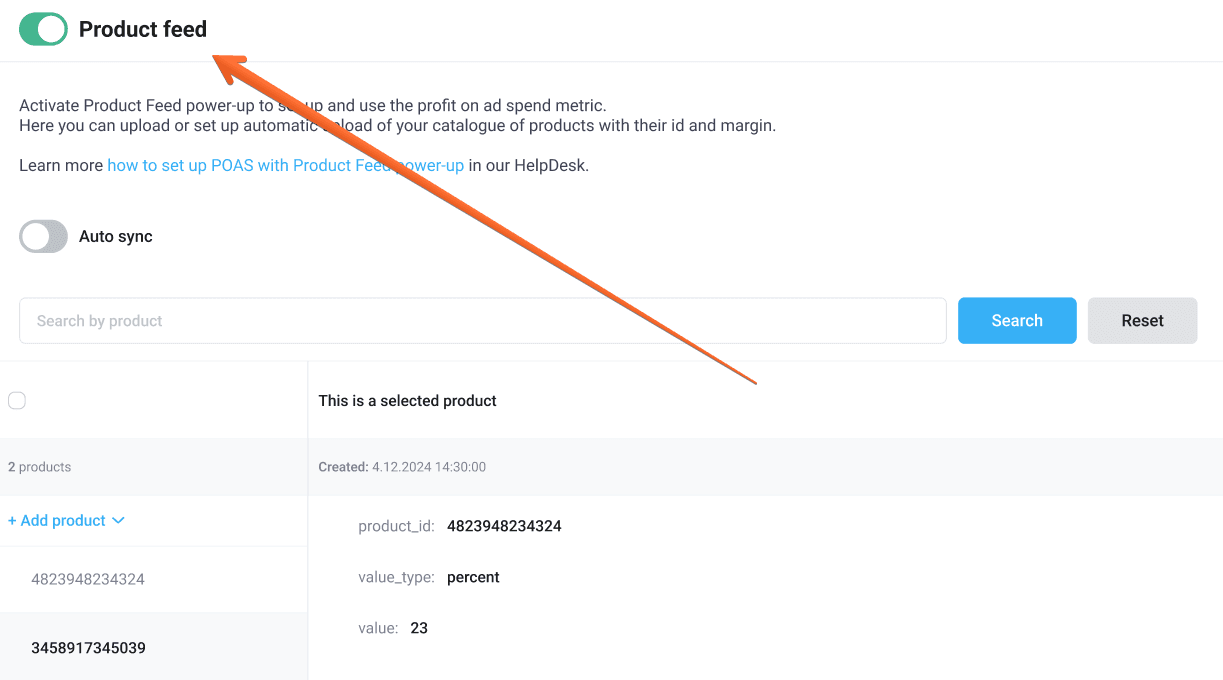 &nbsp; Toggle the&nbsp;Product feed&nbsp;switch&nbsp;&nbsp;