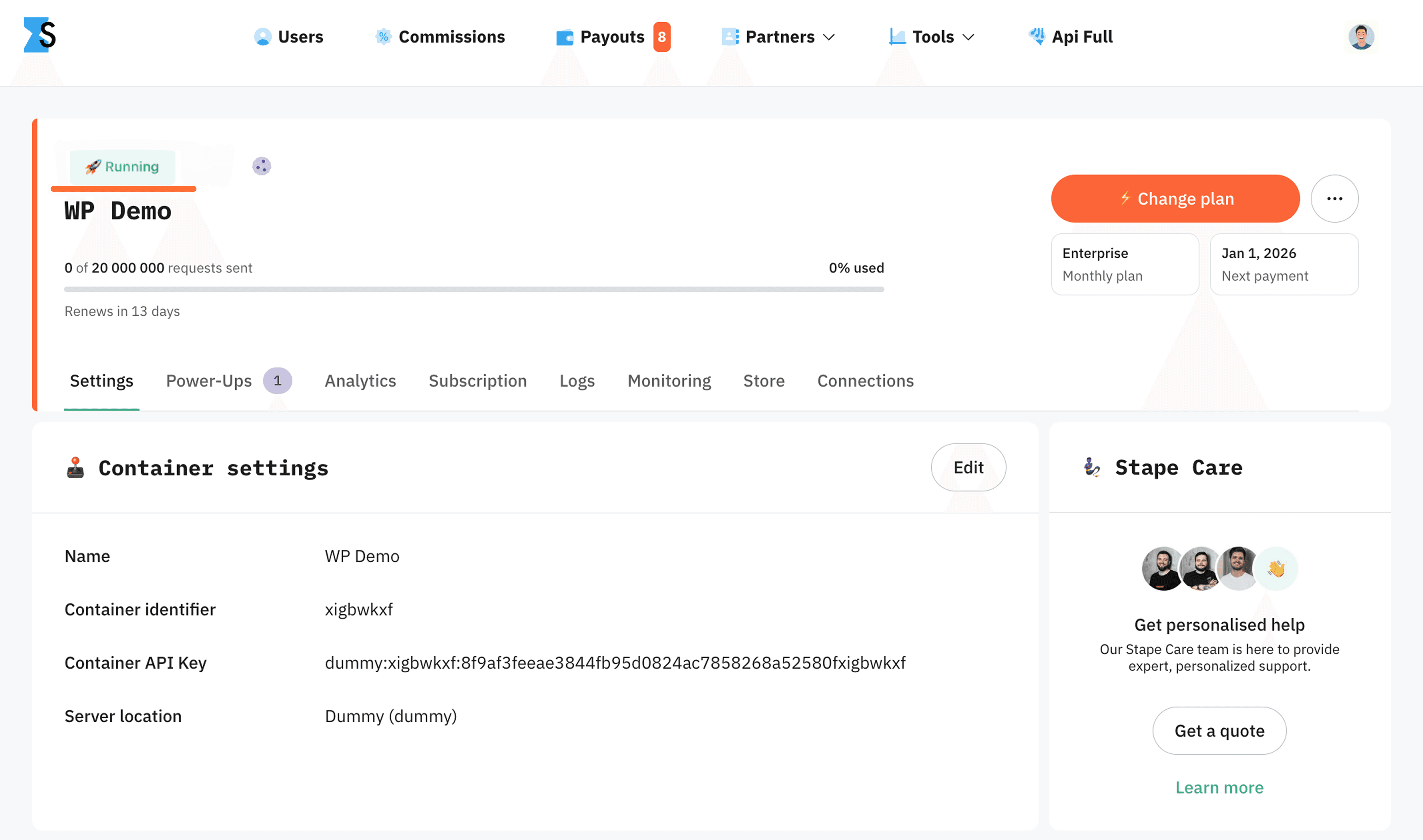 Running container on Stape