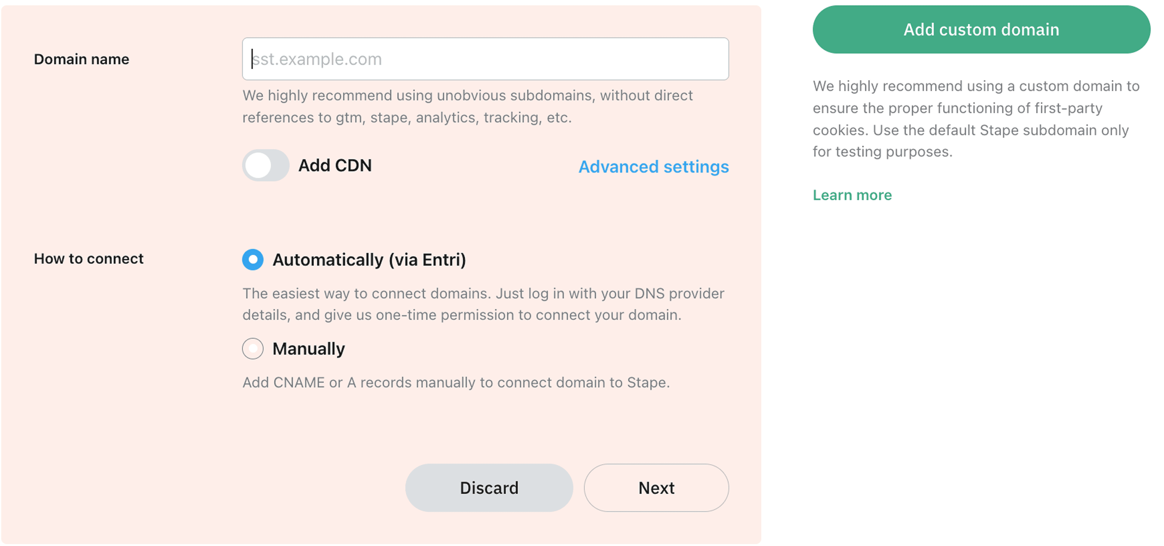 CDN settings on Stape