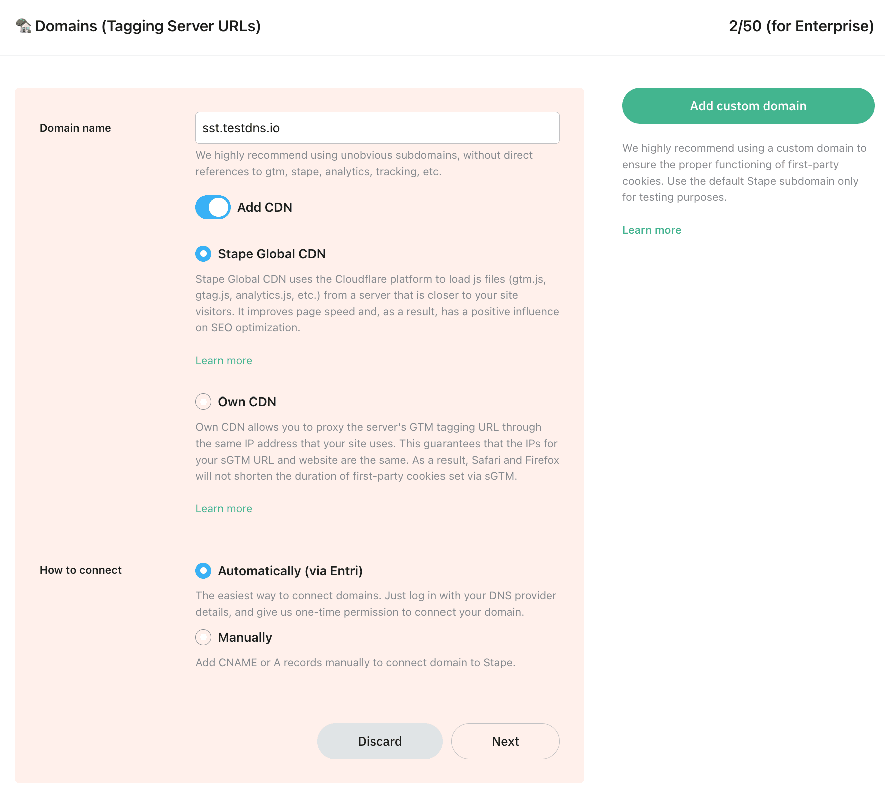 CDN settings on Stape