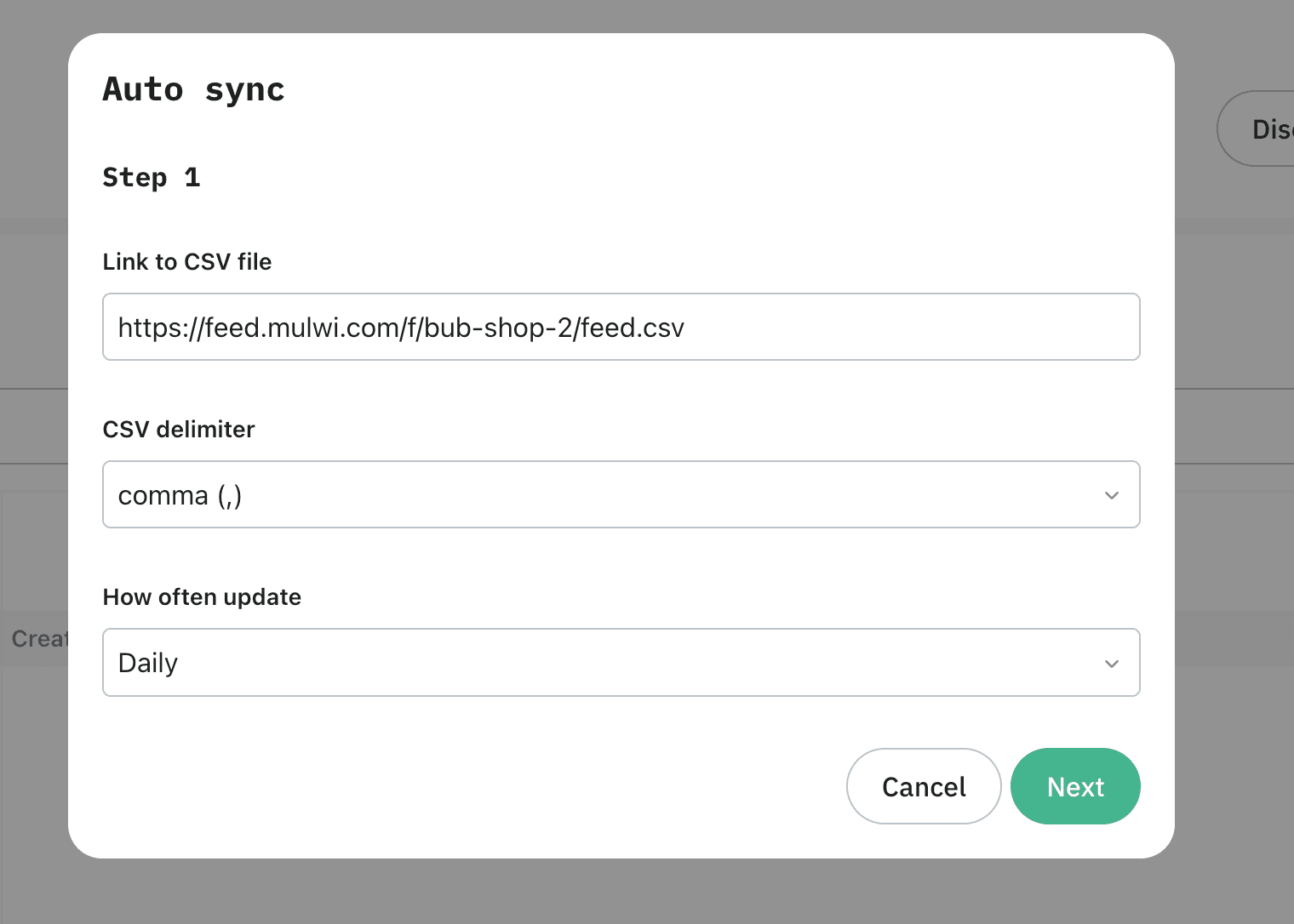 Catalogue parameters - step 1