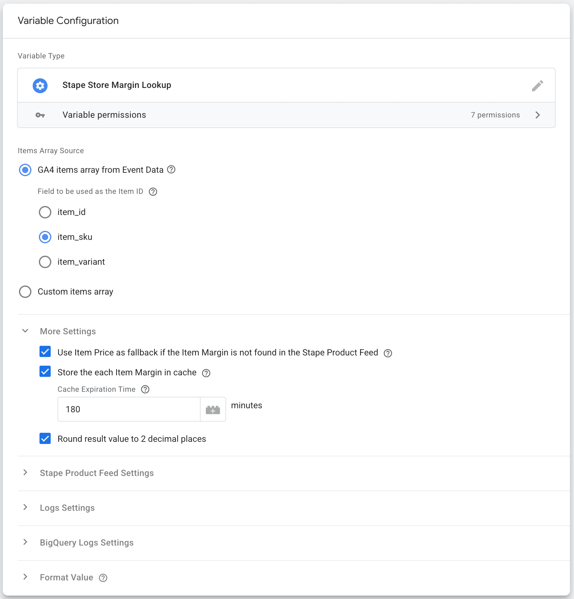 Margin Lookup variable configuration&nbsp;