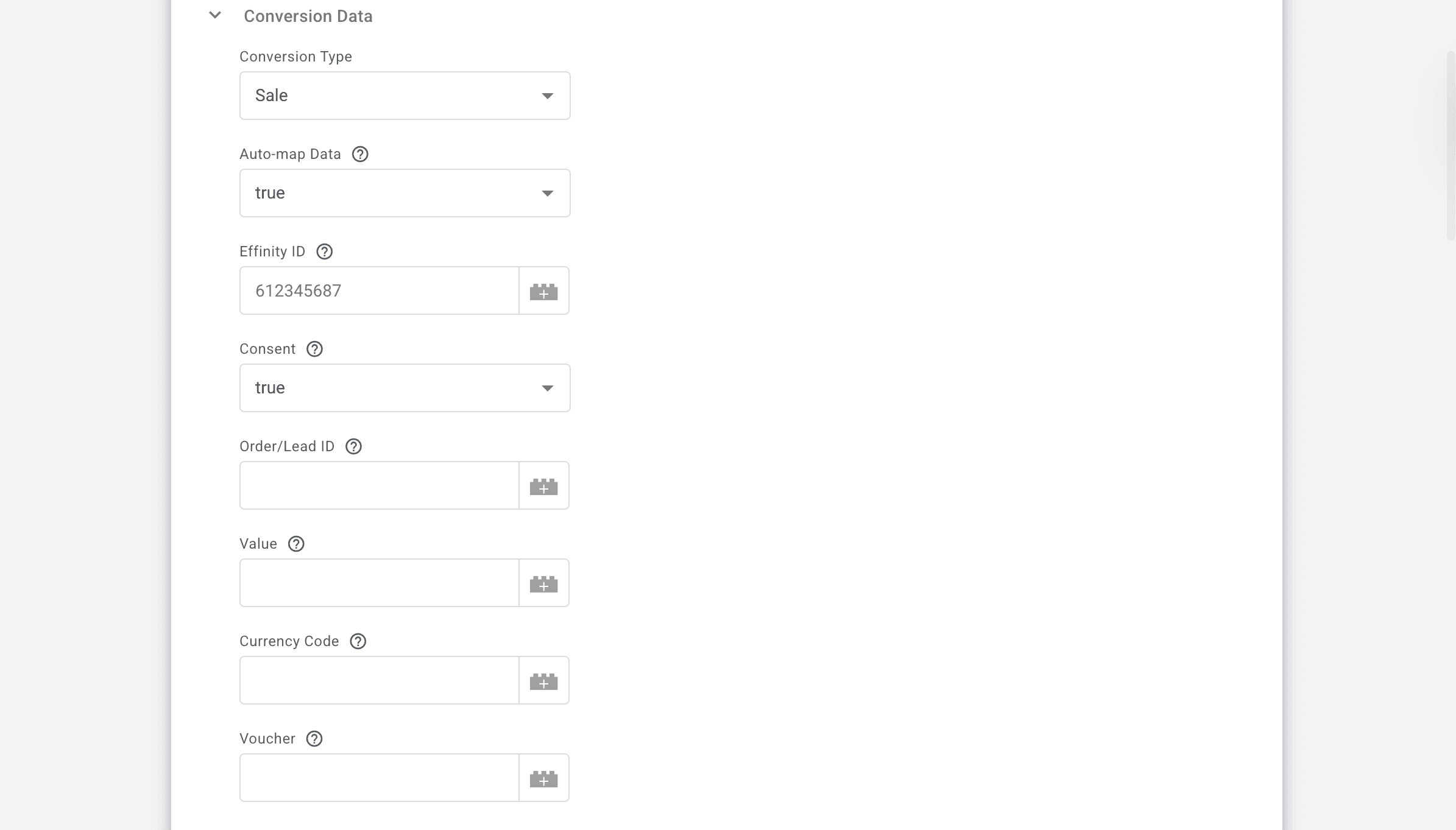 Conversion Data section