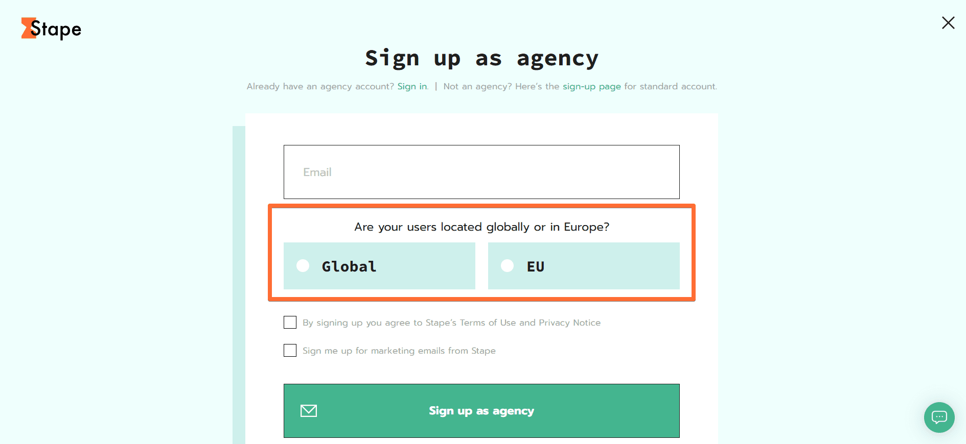 Stape account regions