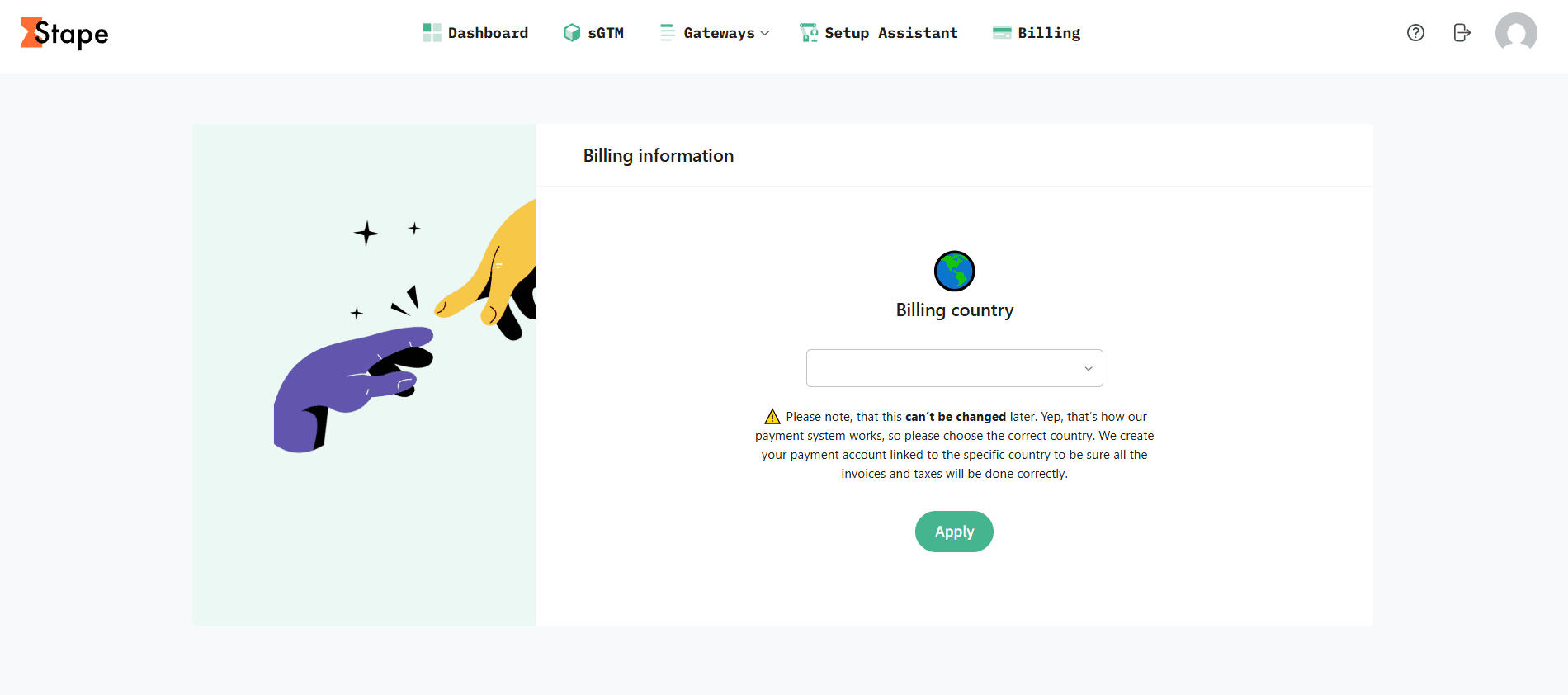 Select your billing country