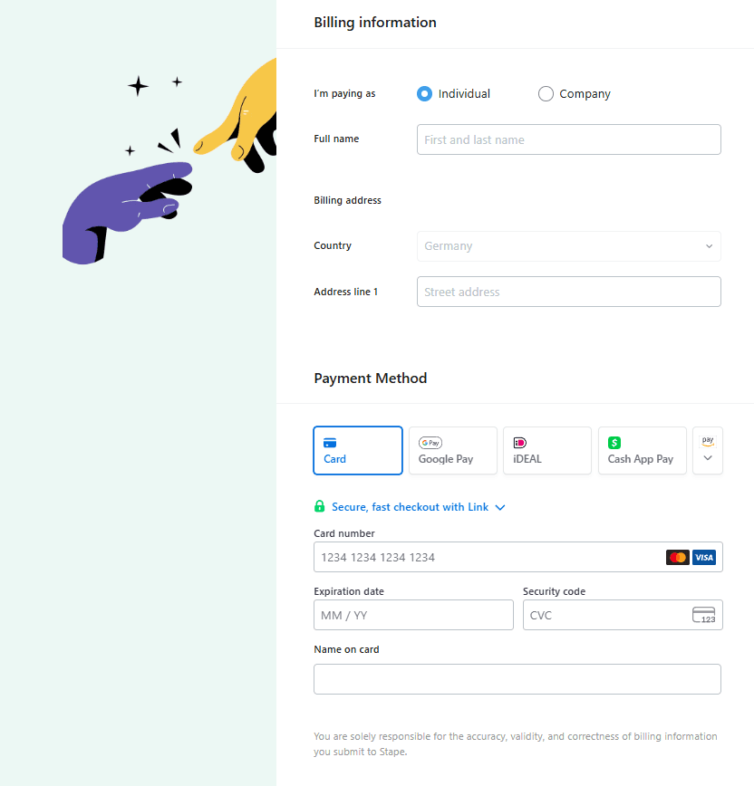Configure your billing information and payment method