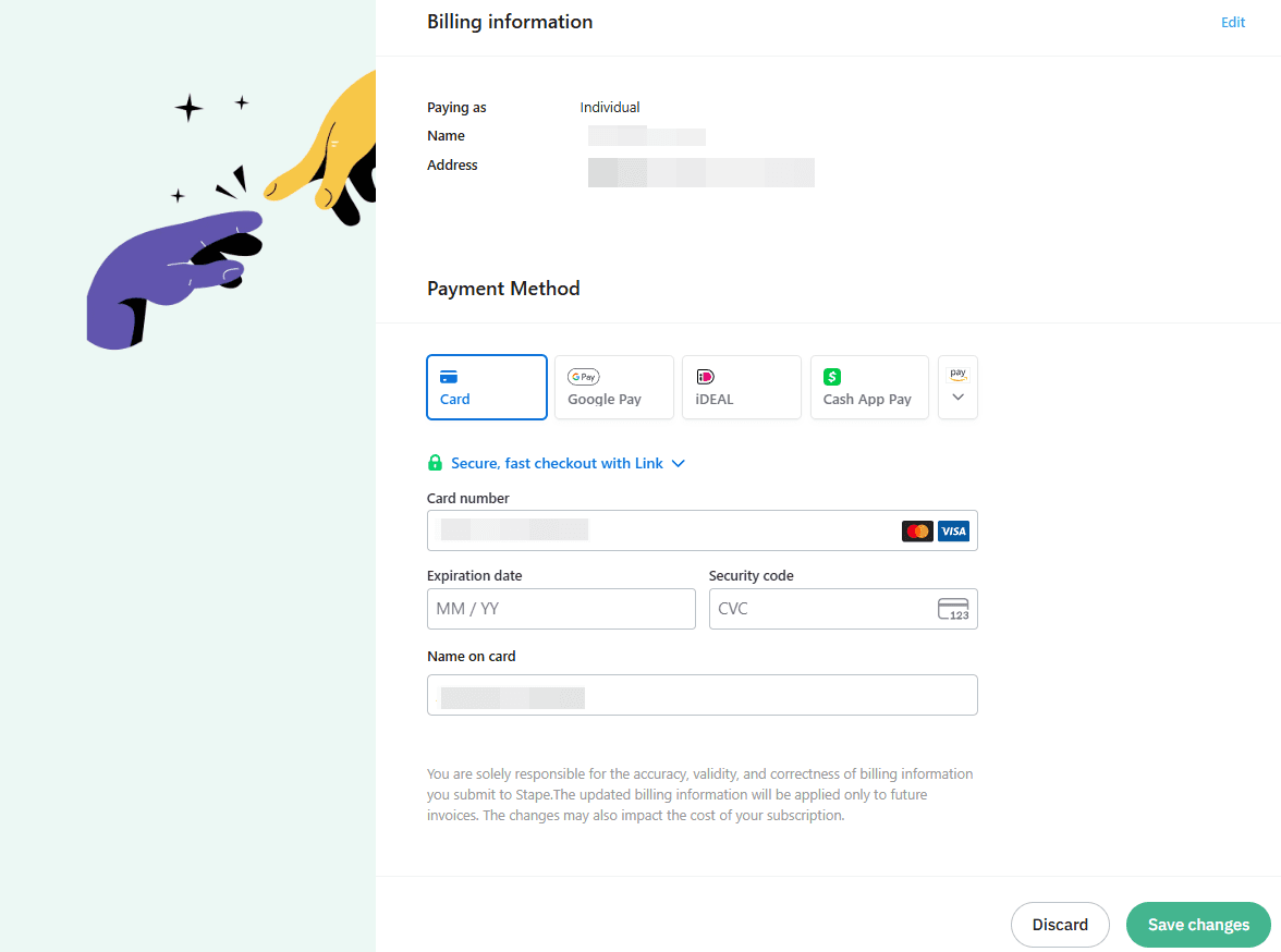 Changing the payment method