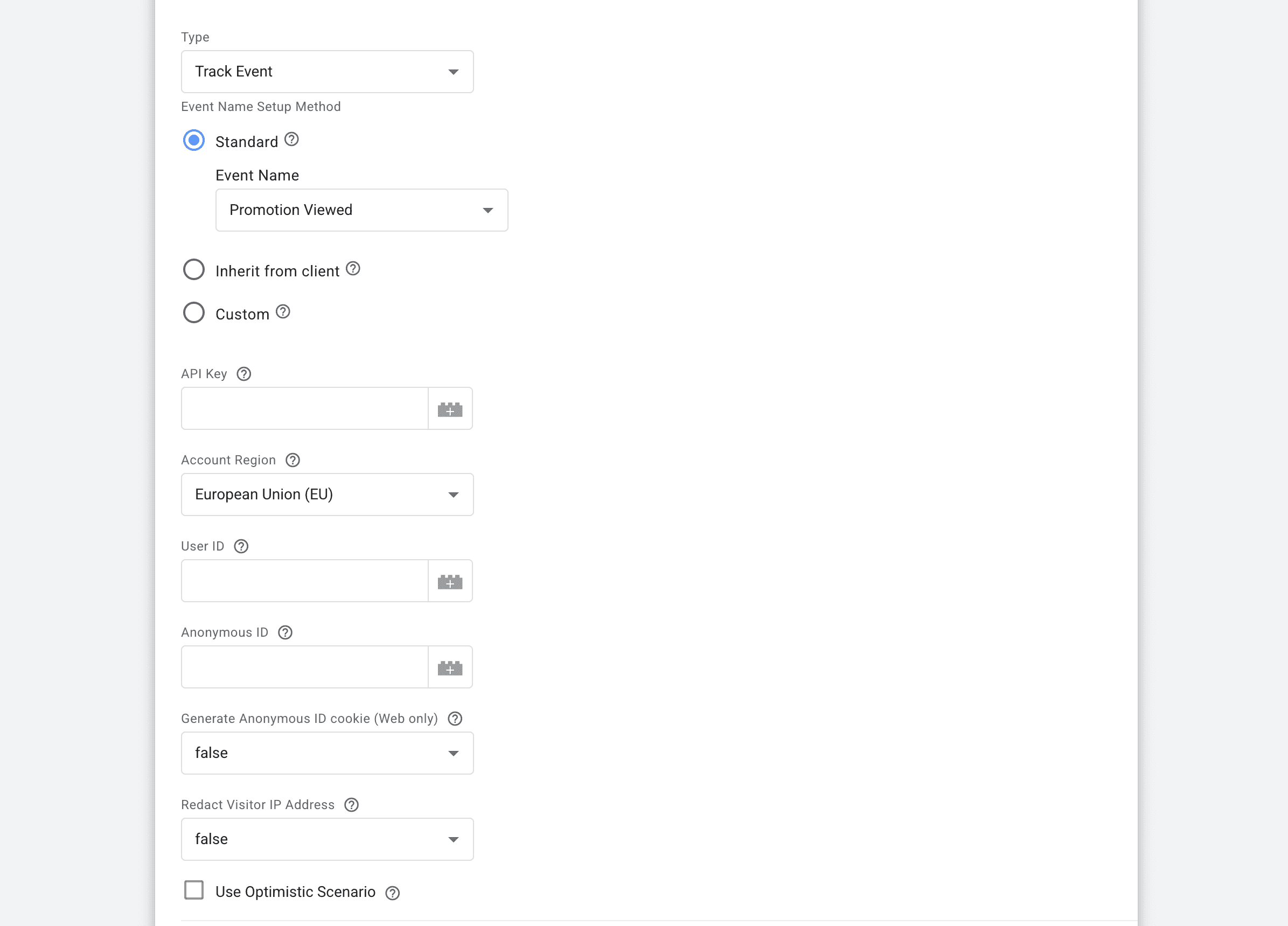 Track Event form to fill out