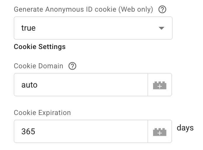 Cookie Settings in case of choosing “true” in Generate Anonymous ID cookie