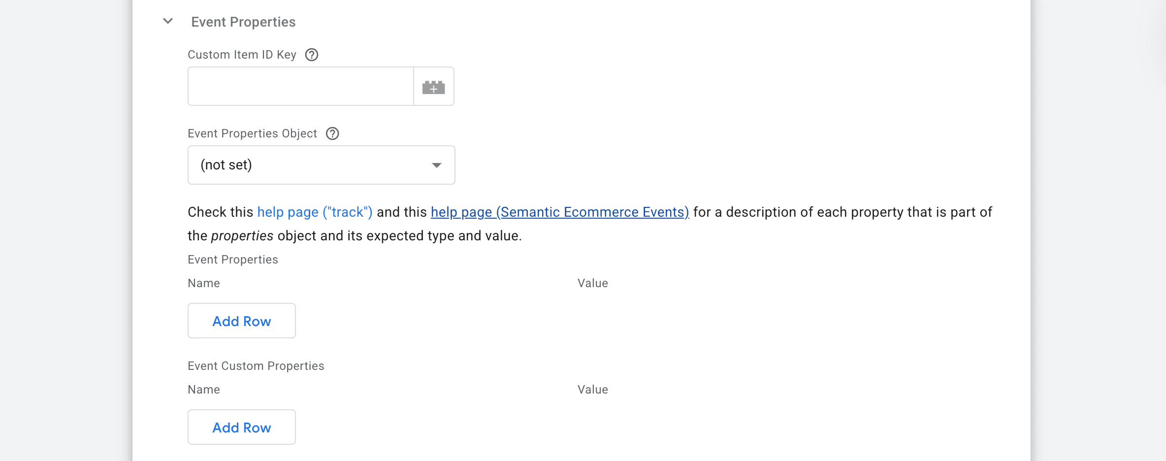 Event Properties form to fill out