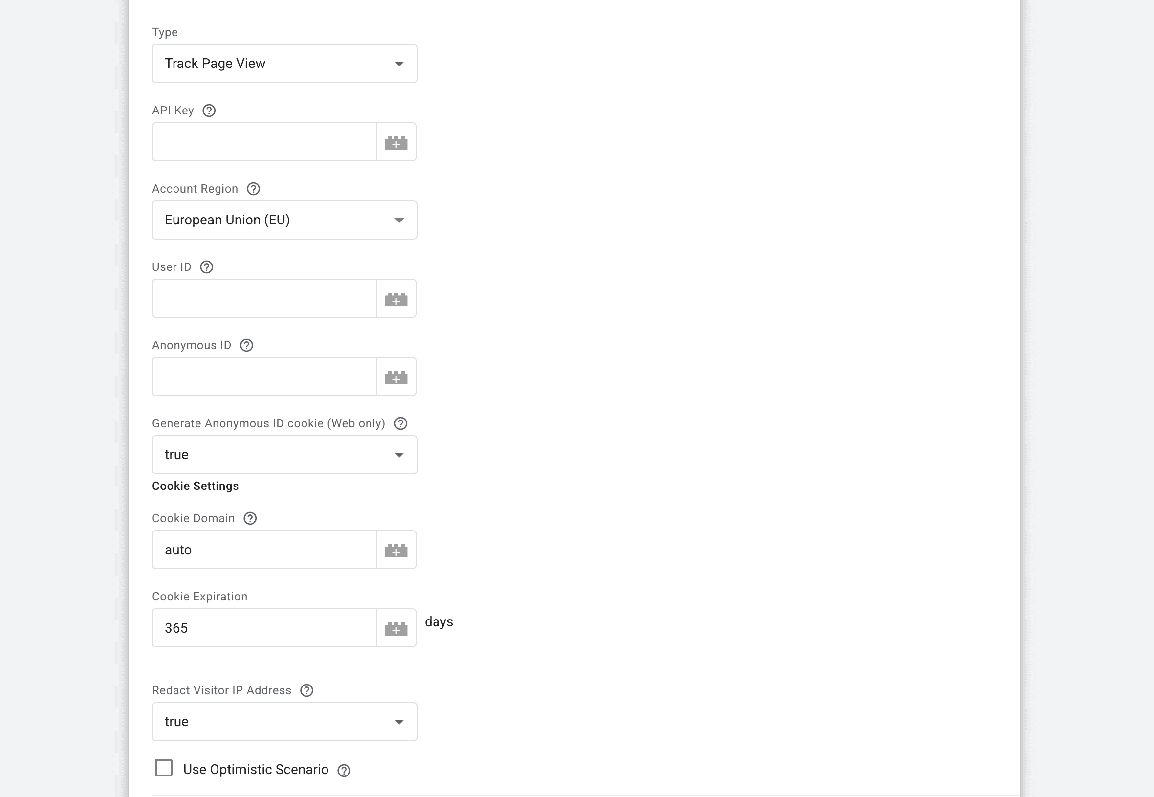Track Page View form to fill out