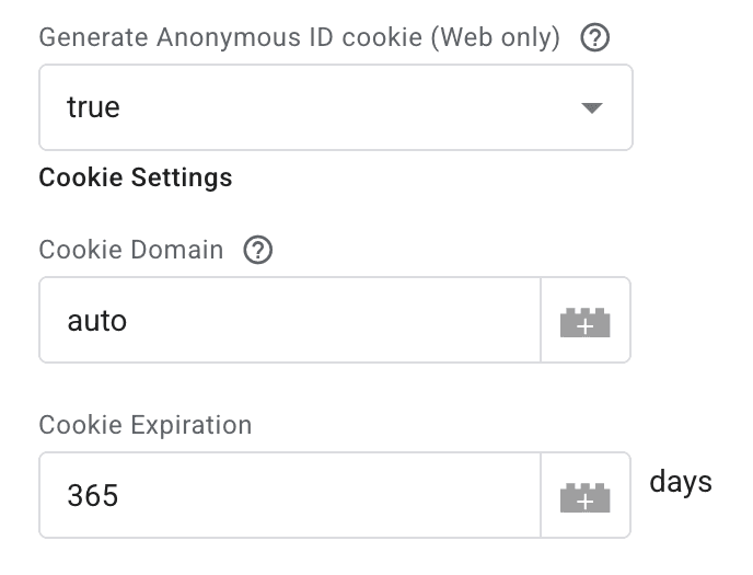 Cookie Settings in case of choosing “true” in Generate Anonymous ID cookie