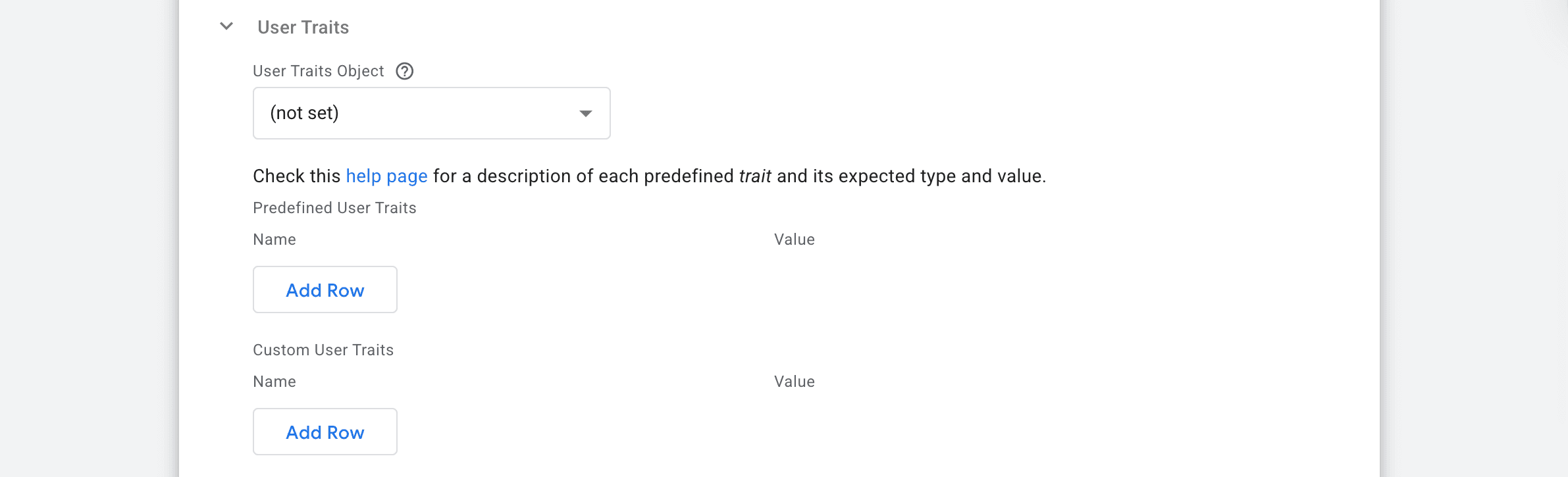 User Traits form to fill out