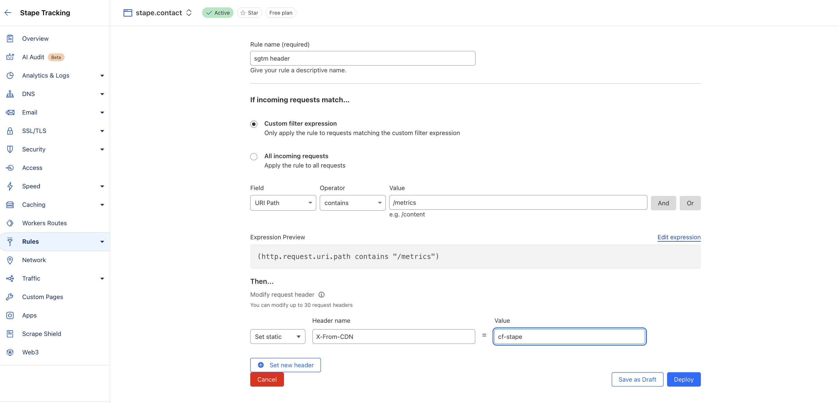 Request Header Transform Rule