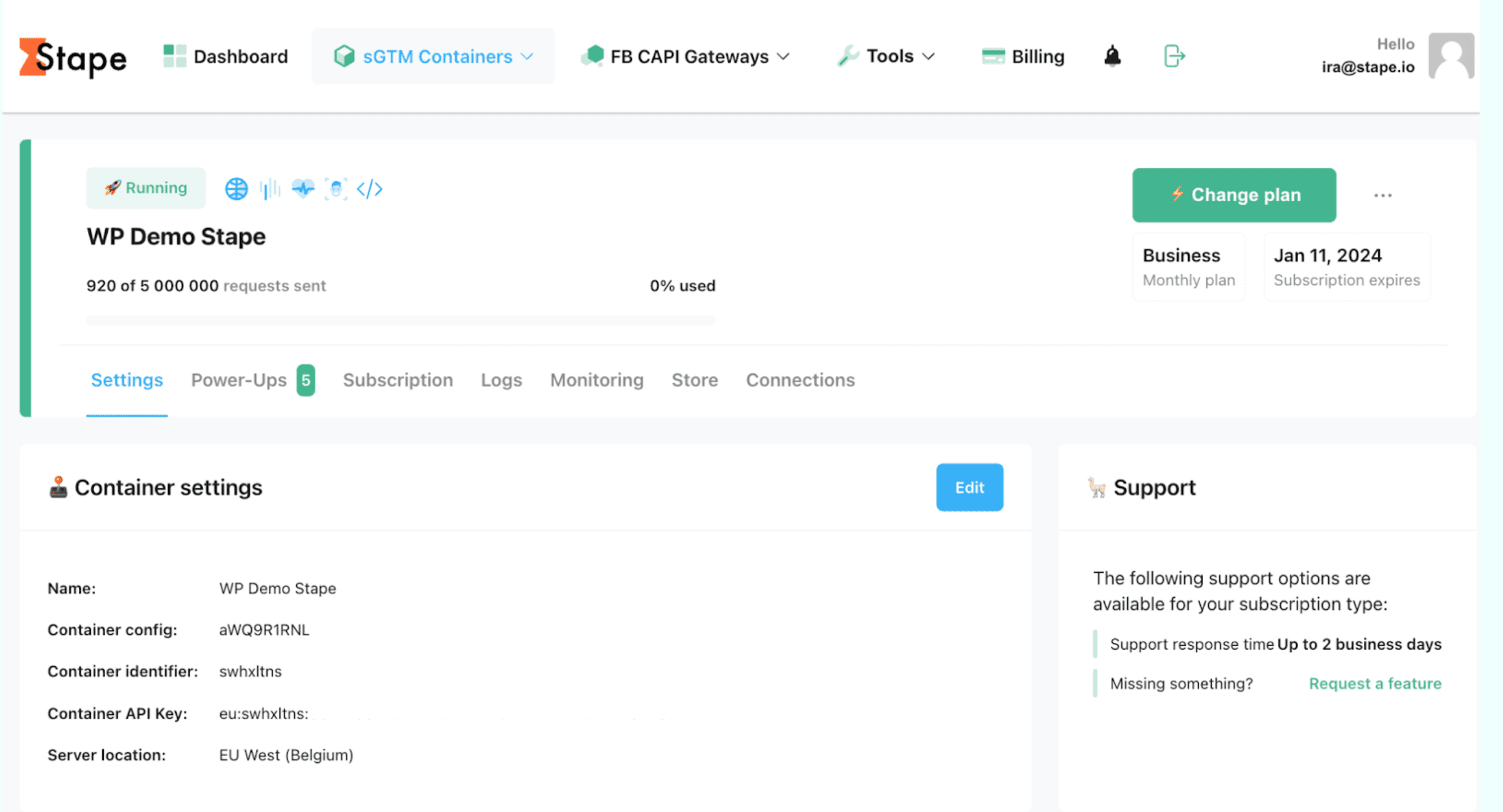 Running container on Stape