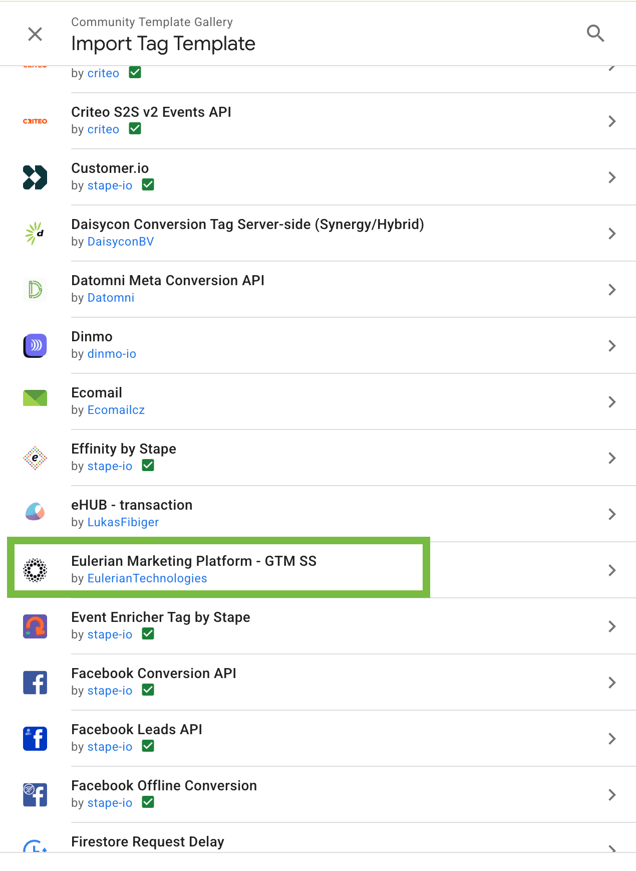 Eulerian template on tagmanager.google.com