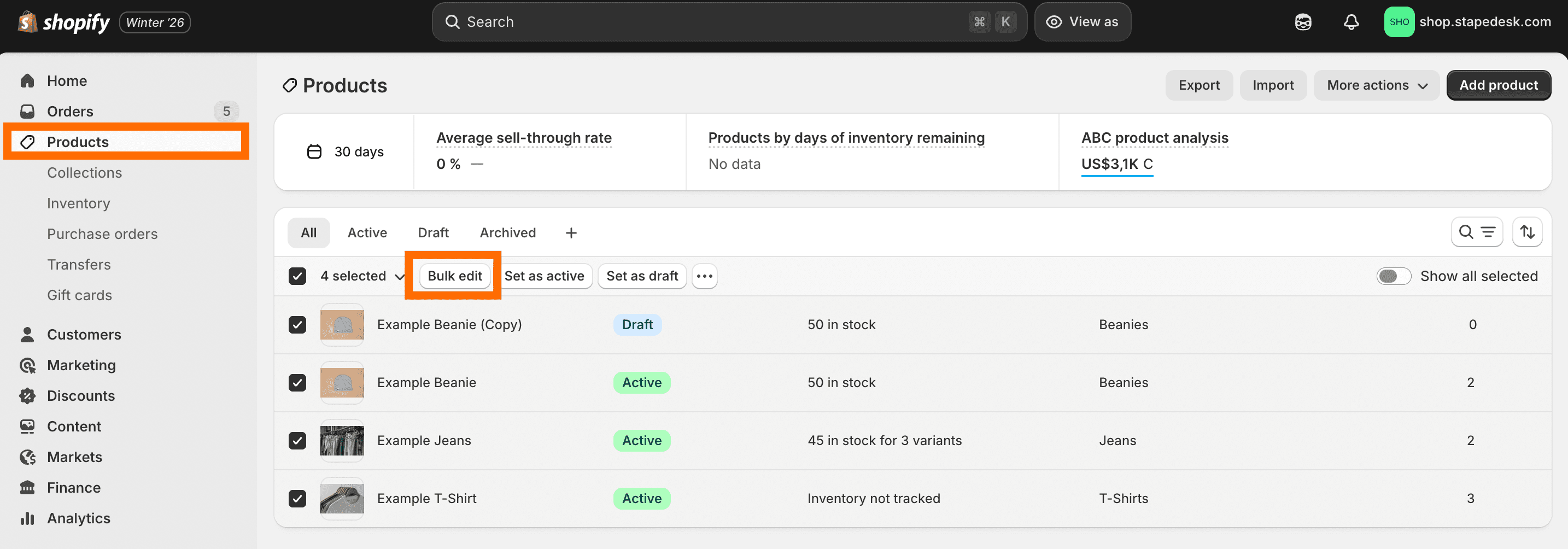 Bulk edit on Shopify