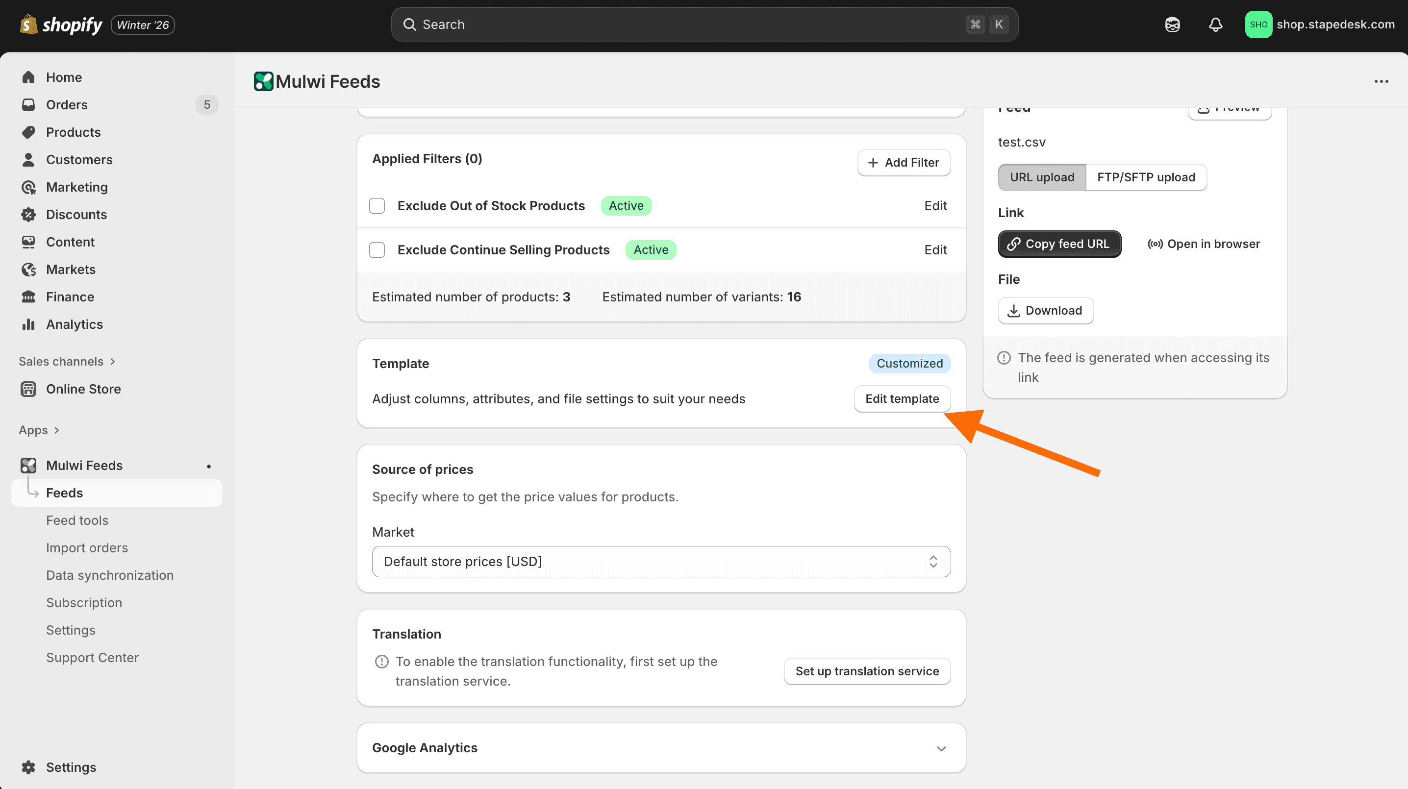 Click "Edit template"