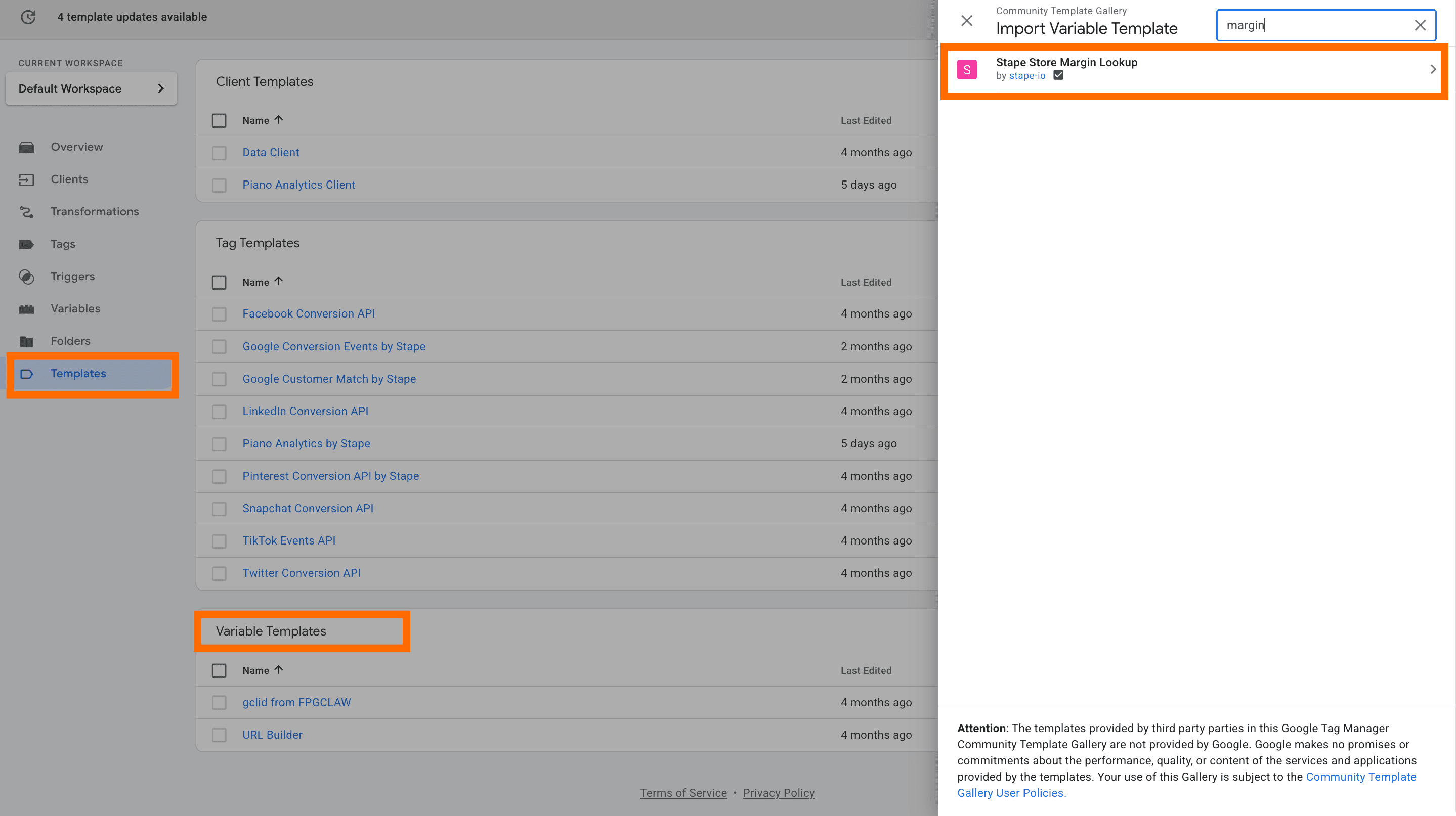 Add the Stape Store Margin variable in sGTM